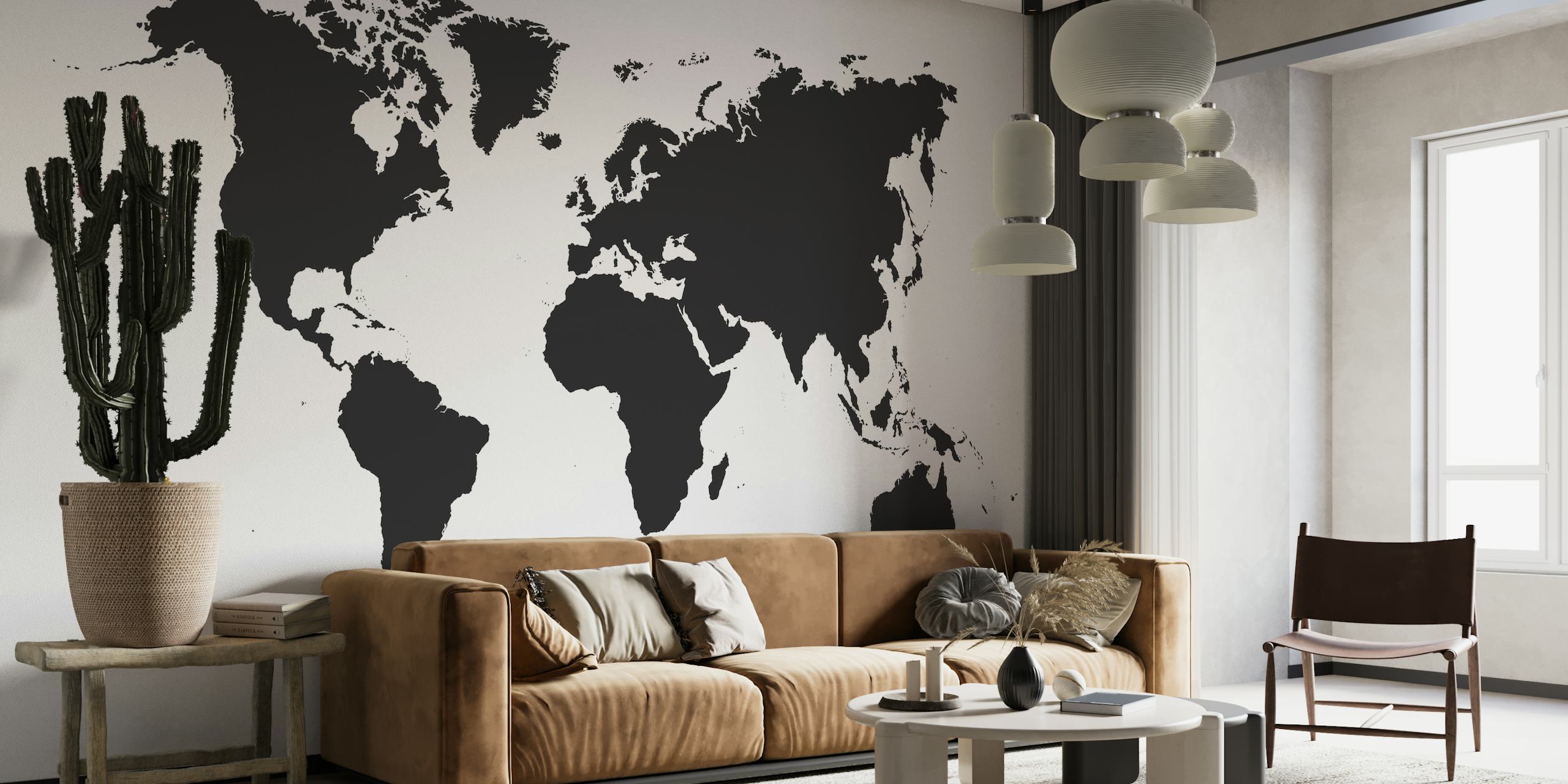 Black White World Map papel pintado