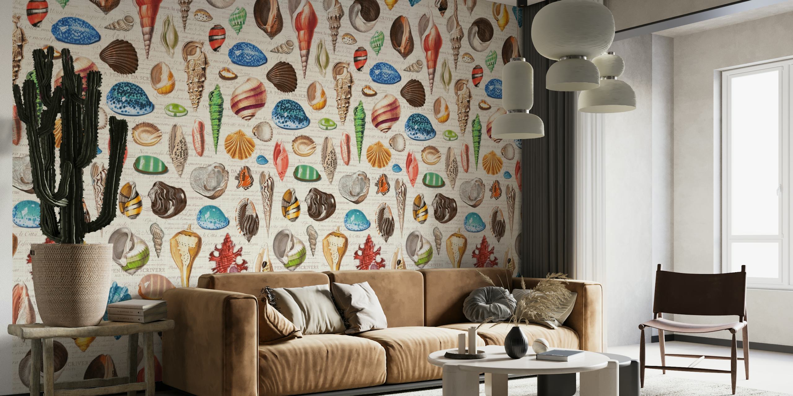 Nautilus multicolor on beige wallpaper