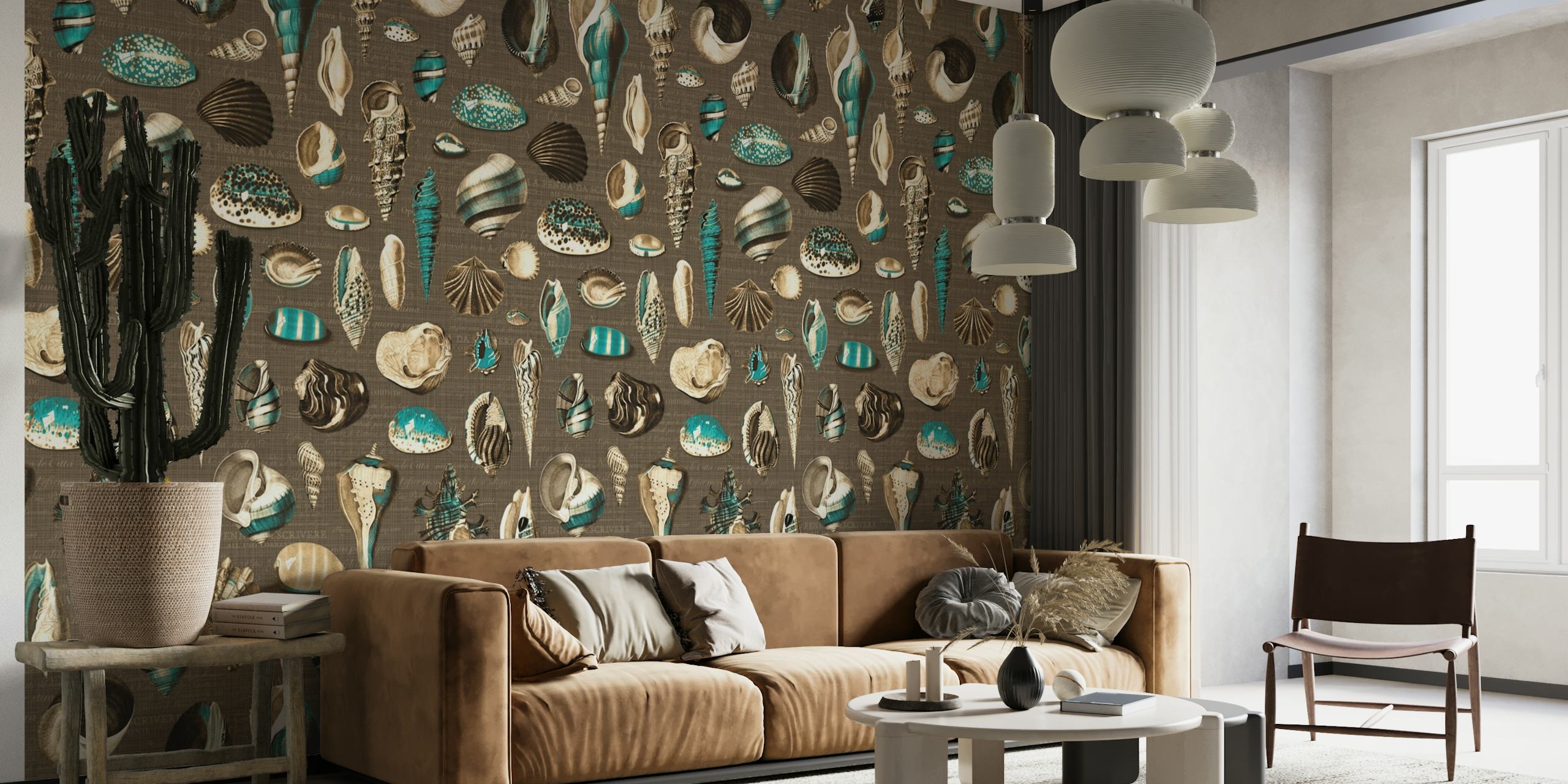 Nautilus in sepia teal brown wallpaper