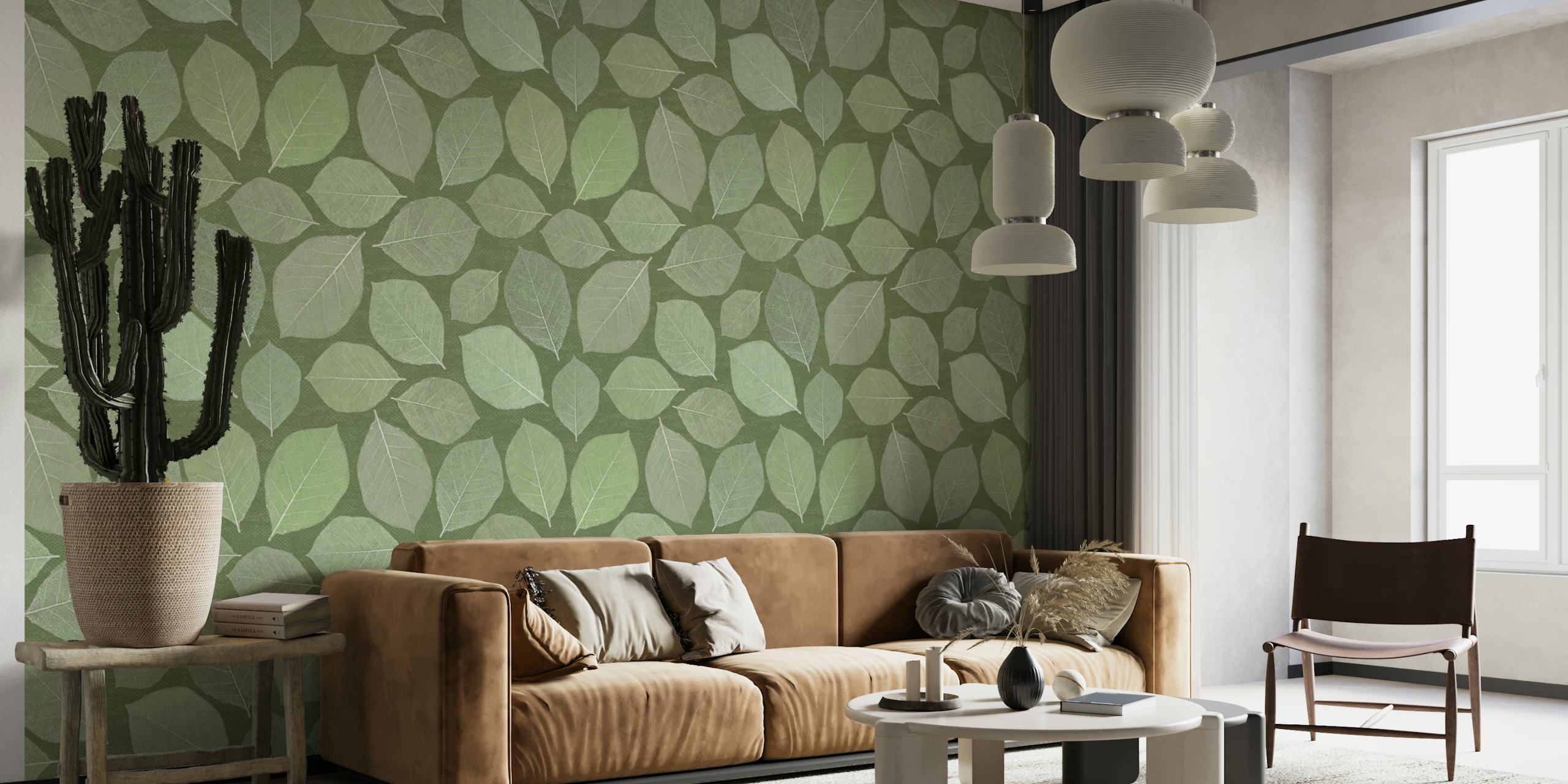Wall mural of magnolia leaves in different green shades perfect for a tranquil interior decor