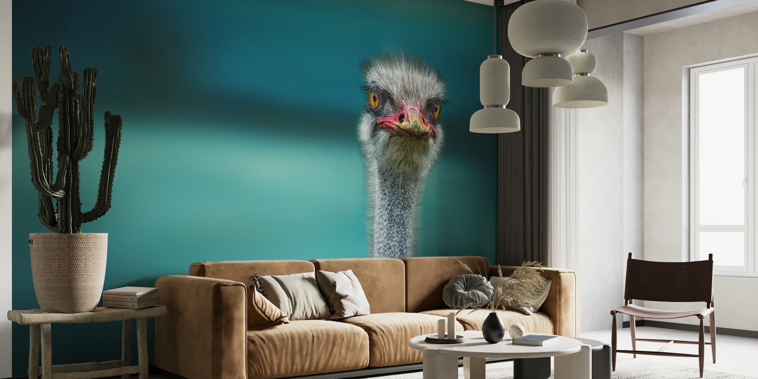Ostrich Protecting two Poor Chicken from the Wind wallpaper