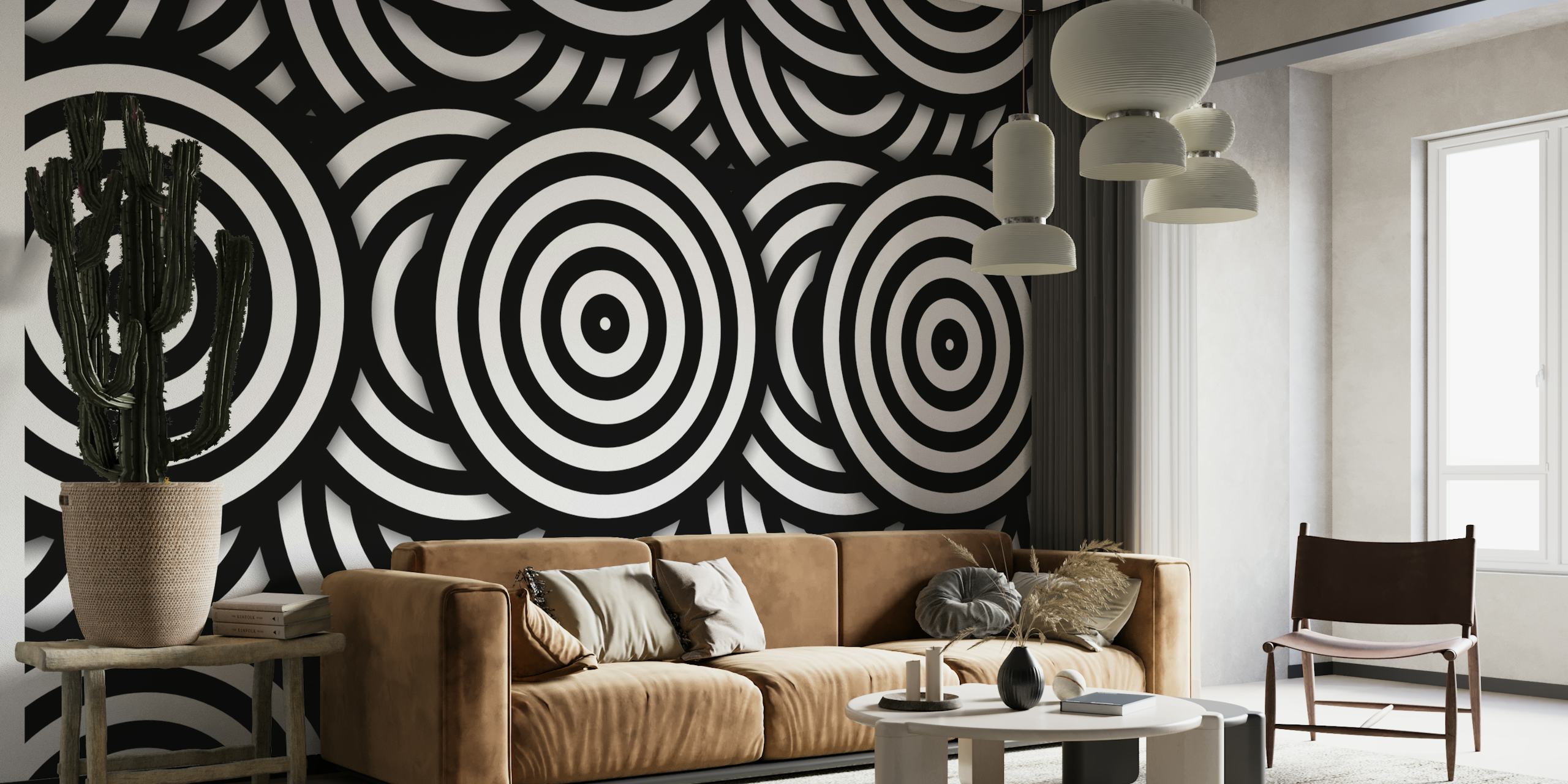 Black White Pop-Art Circles papel de parede