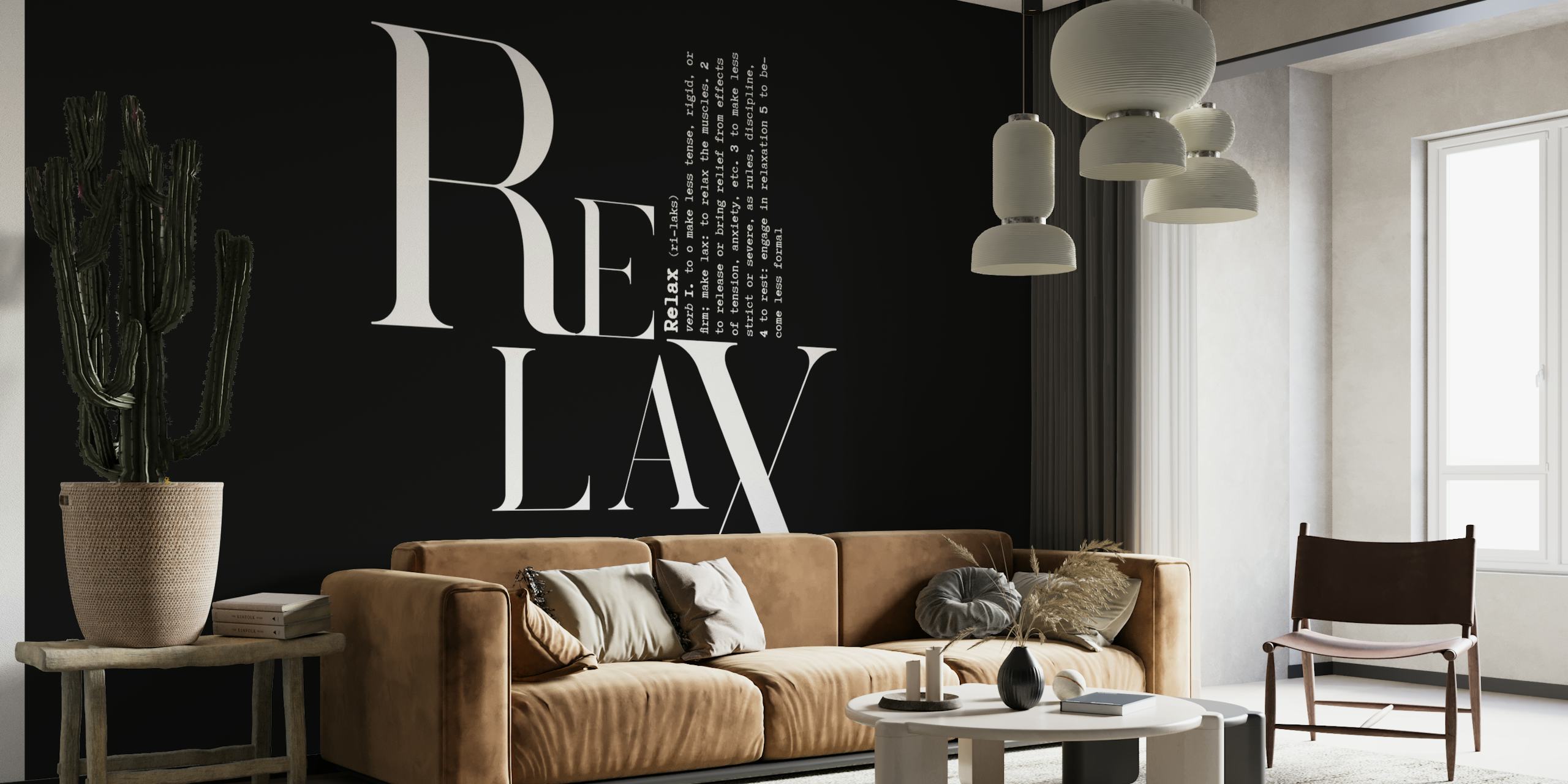Papier peint Relax Typo avec un texte moderne en noir et blanc