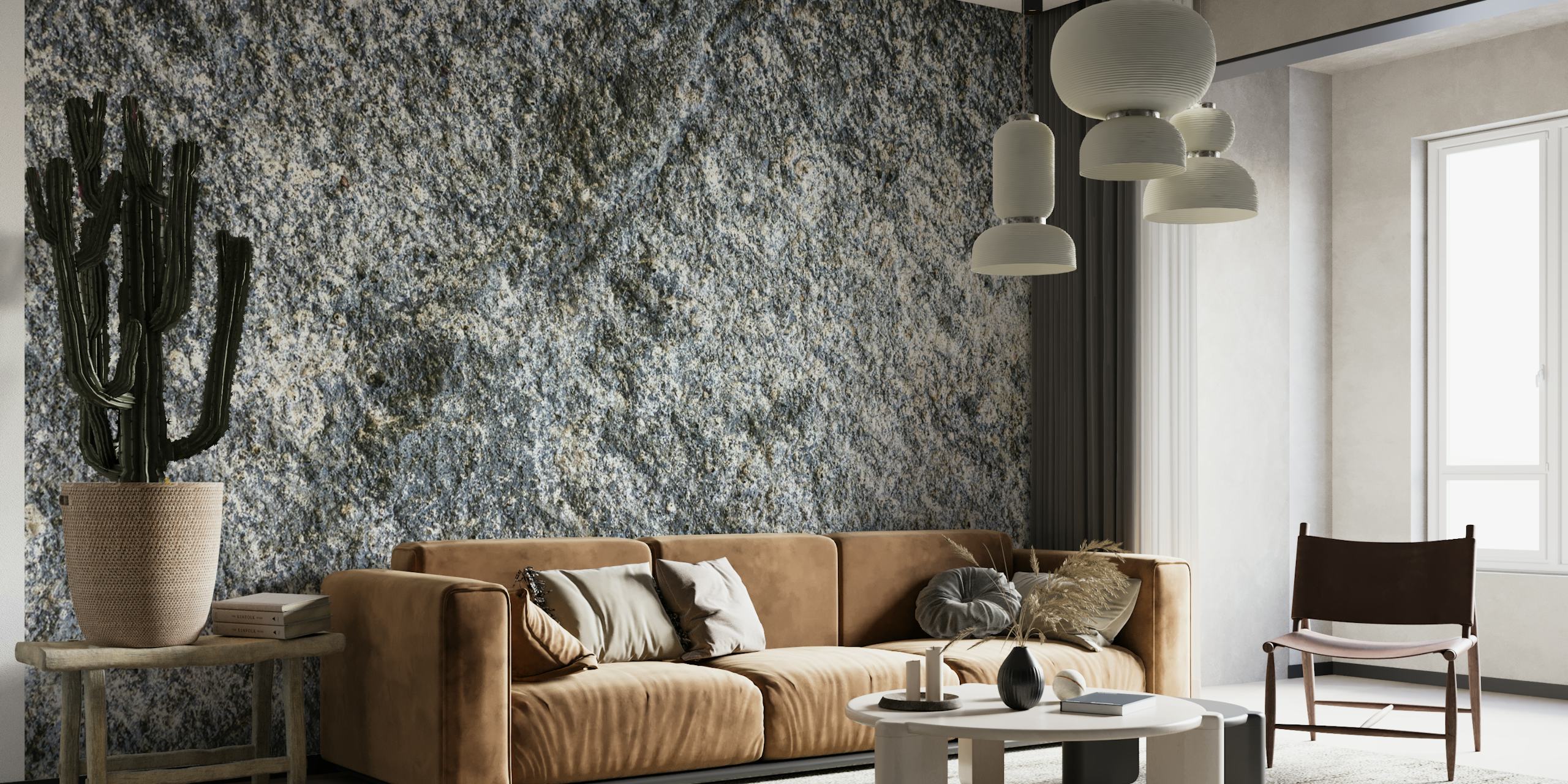 Graniittikivikuvioinen seinämaalaus yksityiskohtaisilla harmailla ja valkoisilla kuvioilla