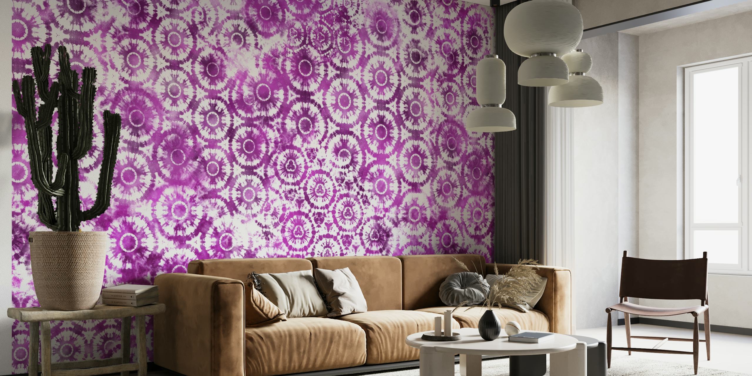 Shibori Tie Dye Pink Retro wall mural with a blend of vibrant and soft pink patterns