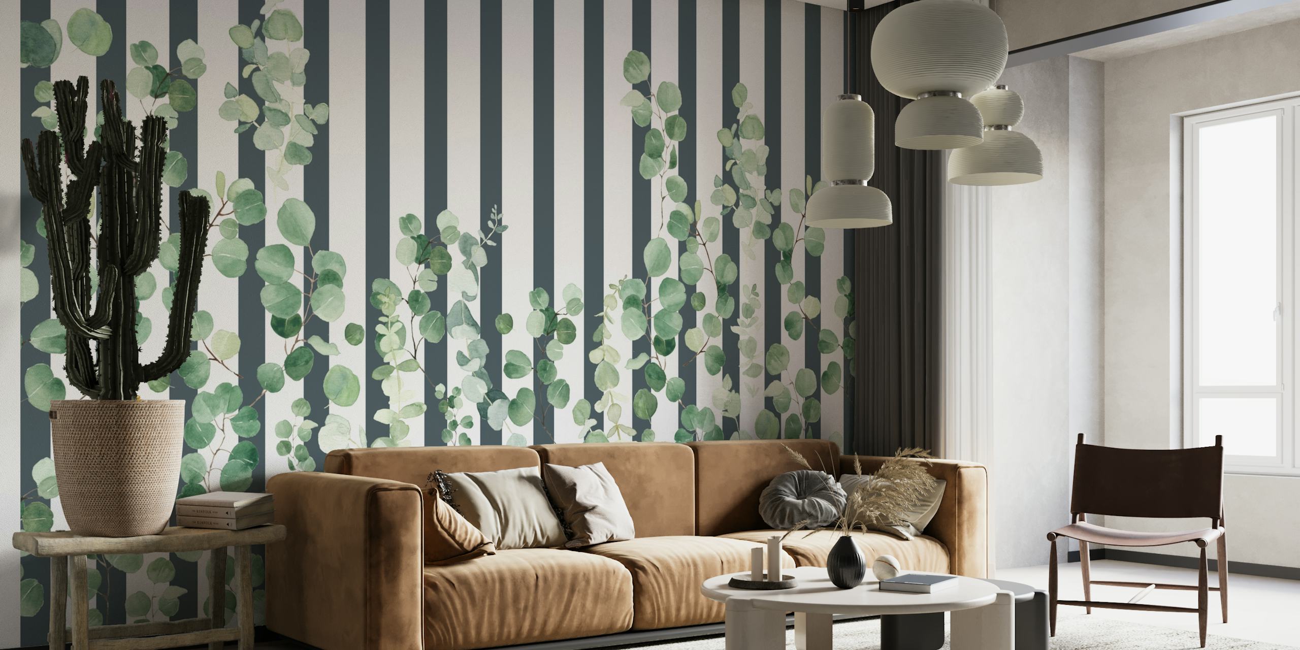 Botanical Stripes Navy wallpaper