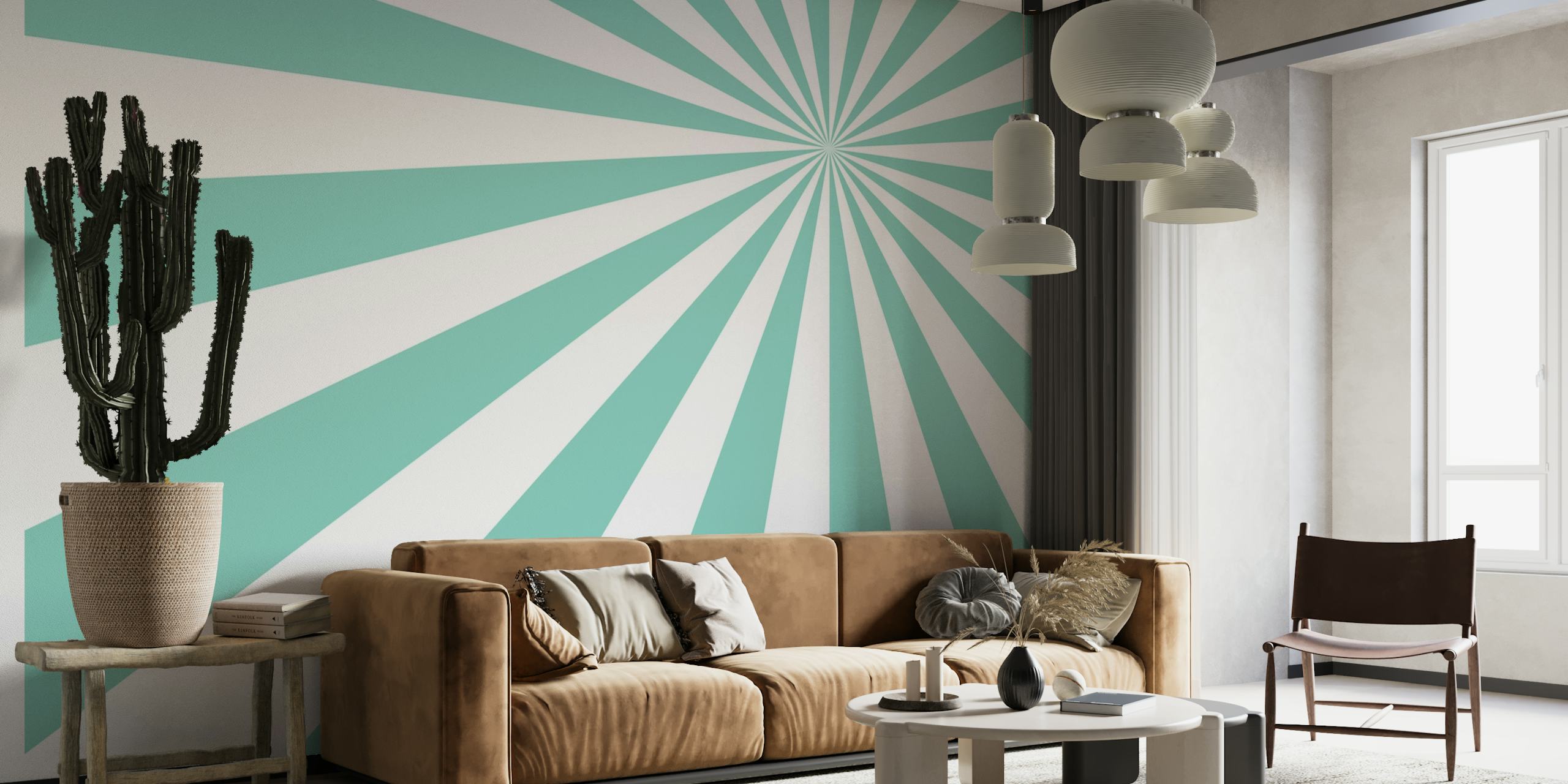 Blue Retro Groovy Pattern Wall Mural with Dynamic Blue Rays