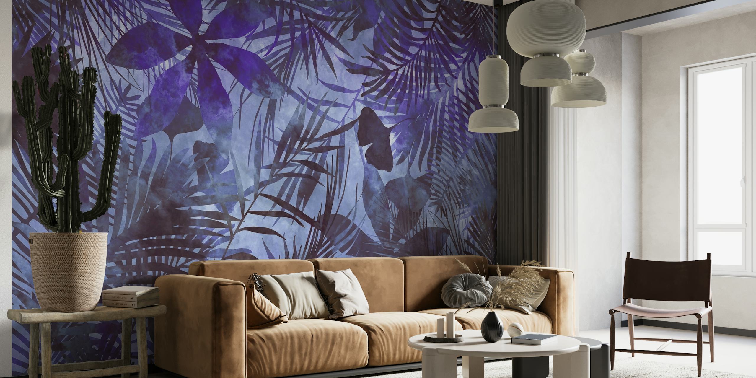 Blue Purple Jungle Art behang