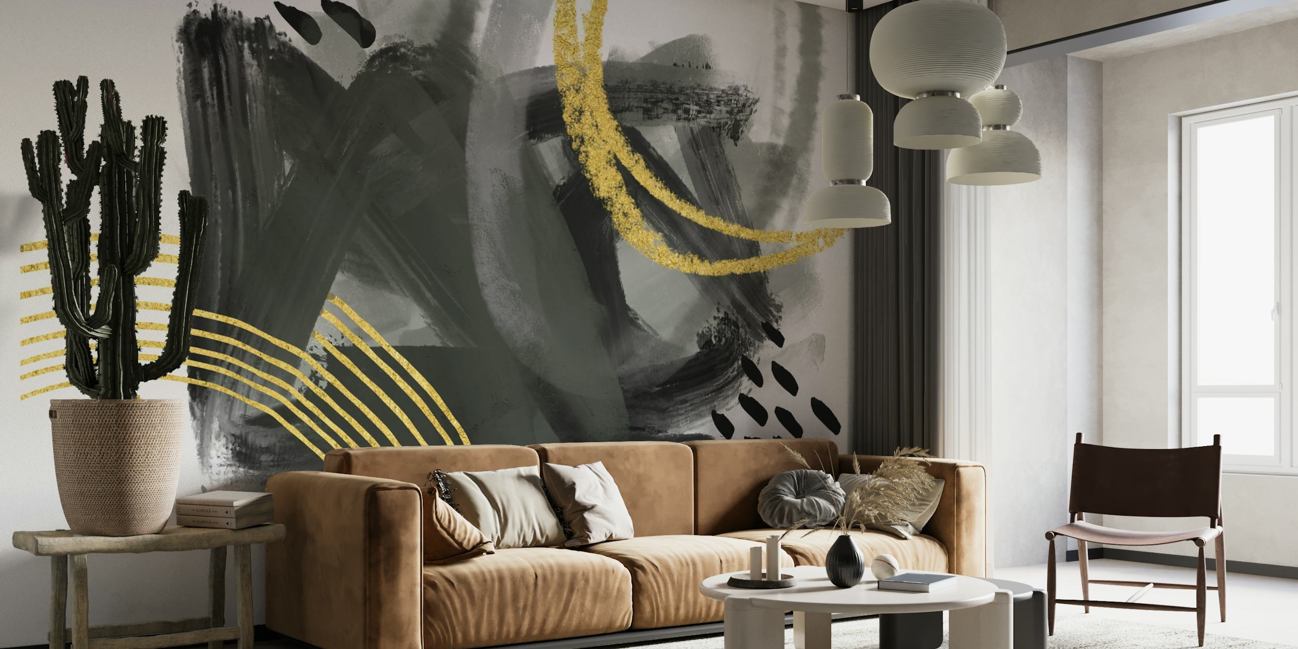 Neutral And Gold Abstraction behang
