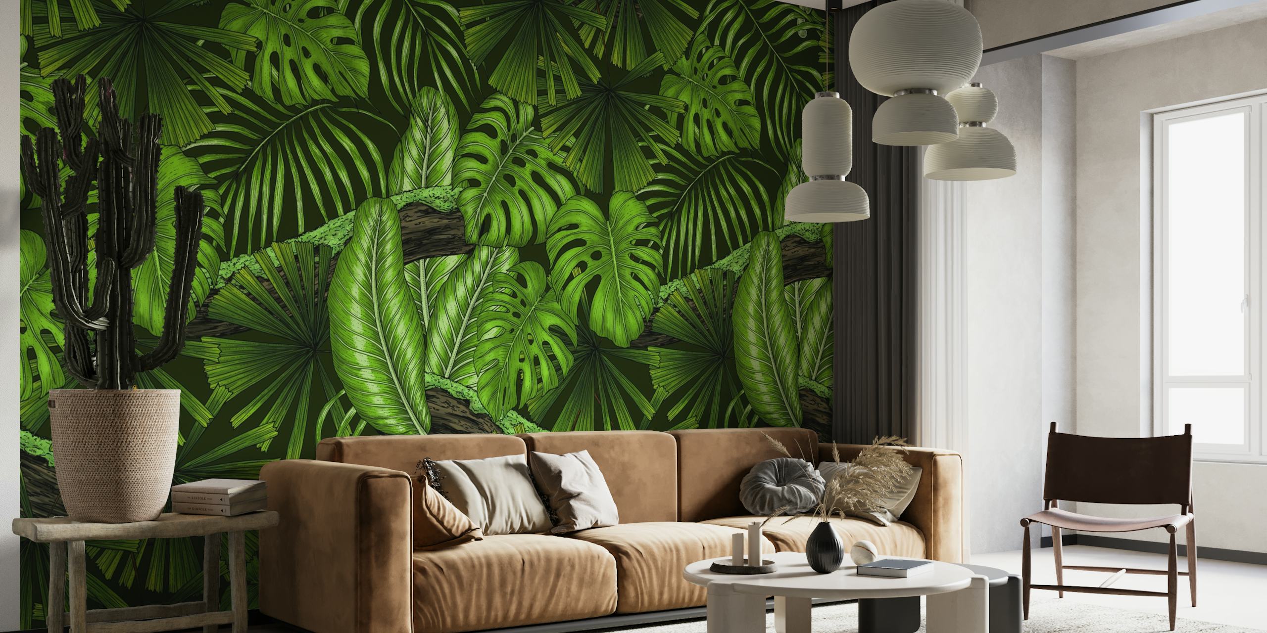 Fotomural vinílico de parede de folhas de selva densa para decoração de casa