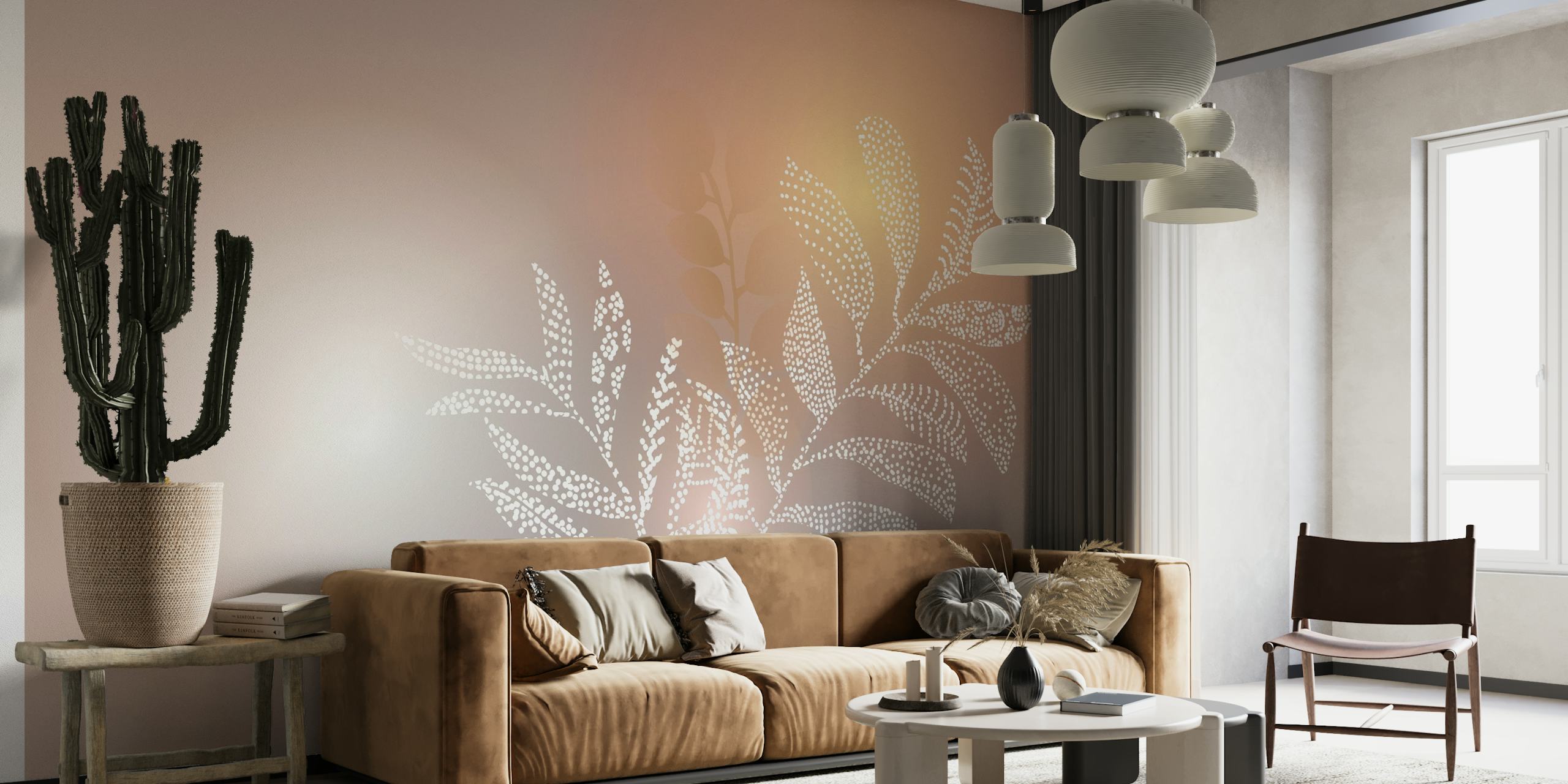 Ombre natural soft leaves behang