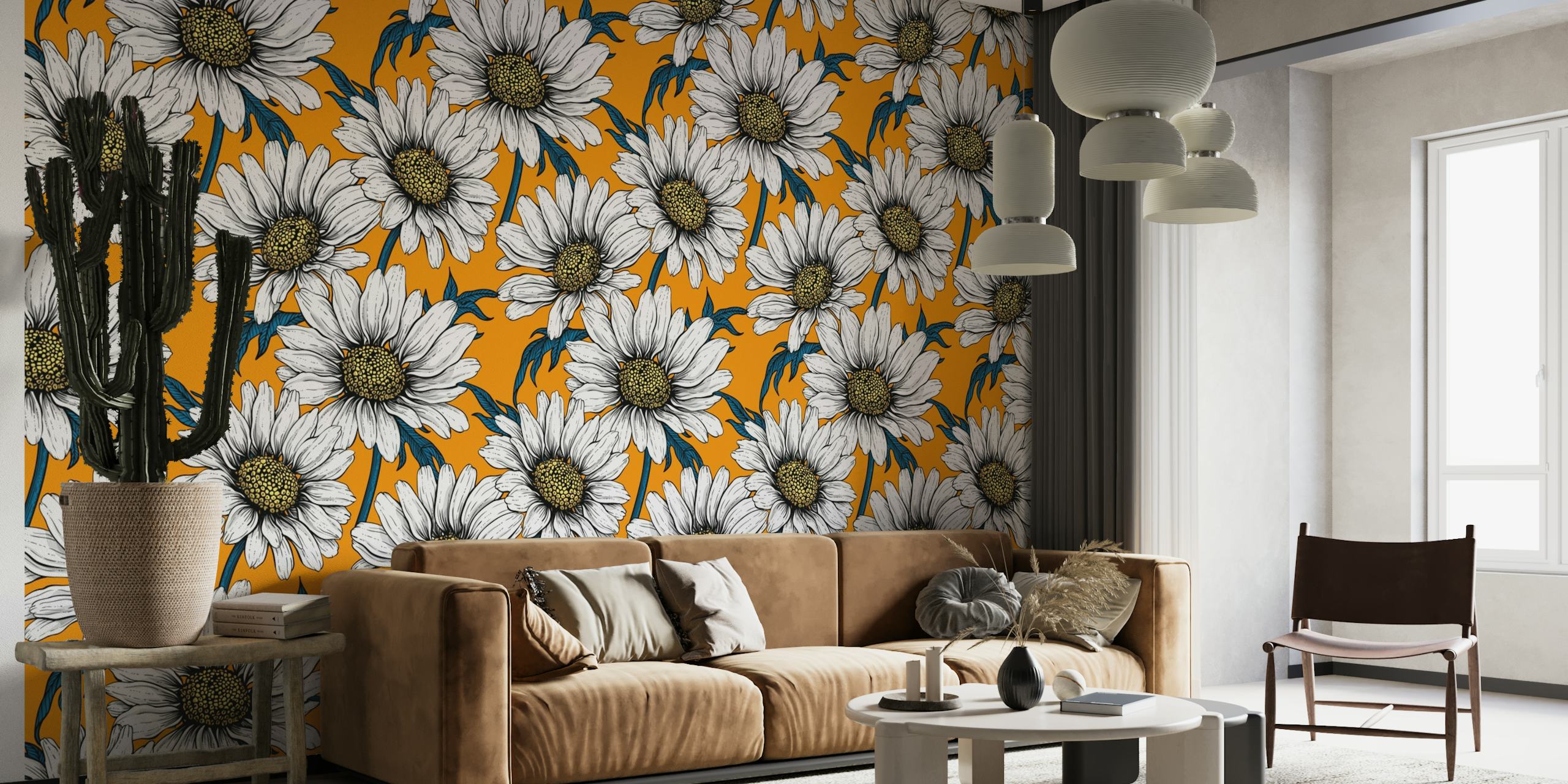 Daisies on orange 3 wallpaper