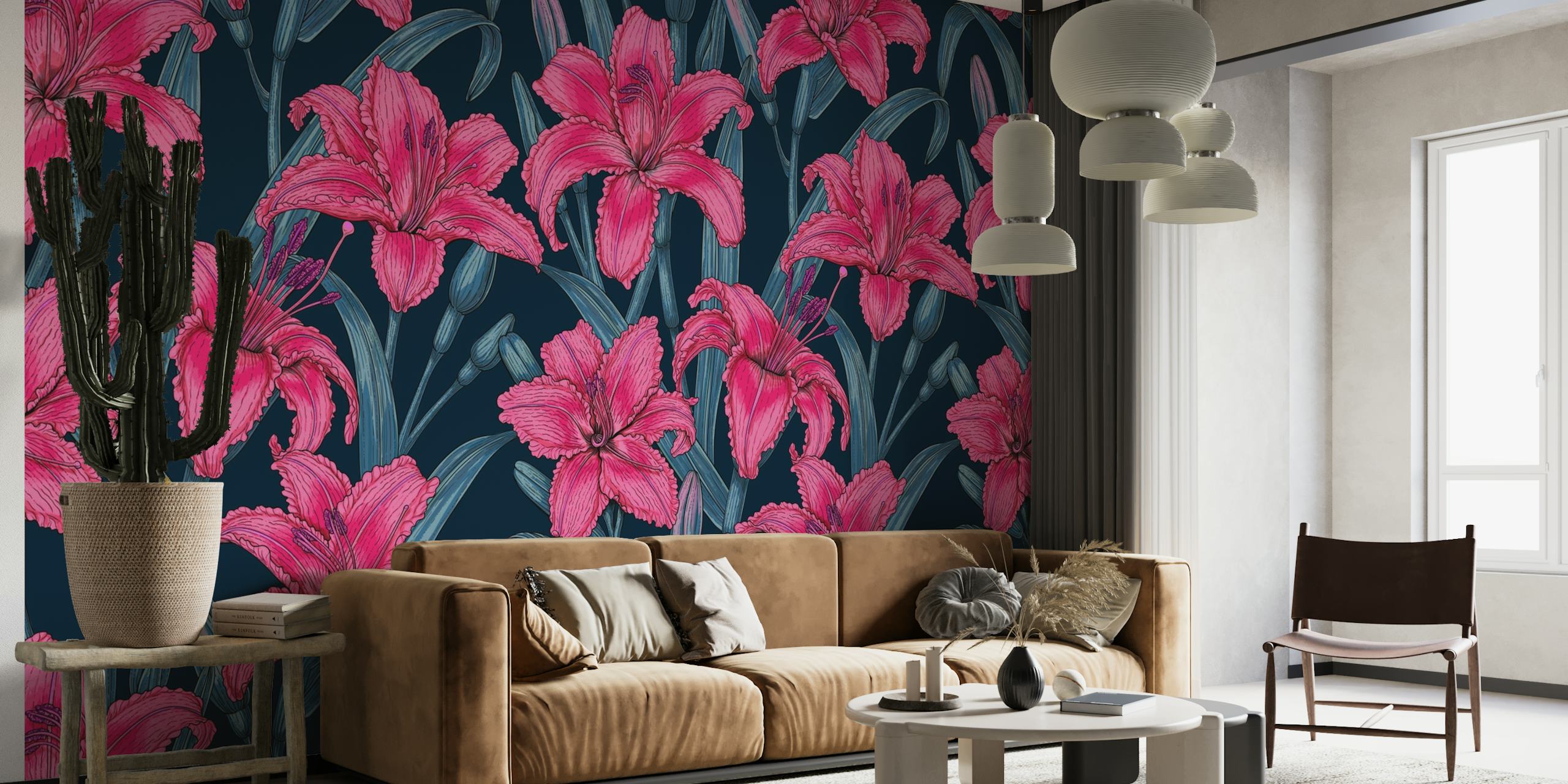 Pink lily flowers behang
