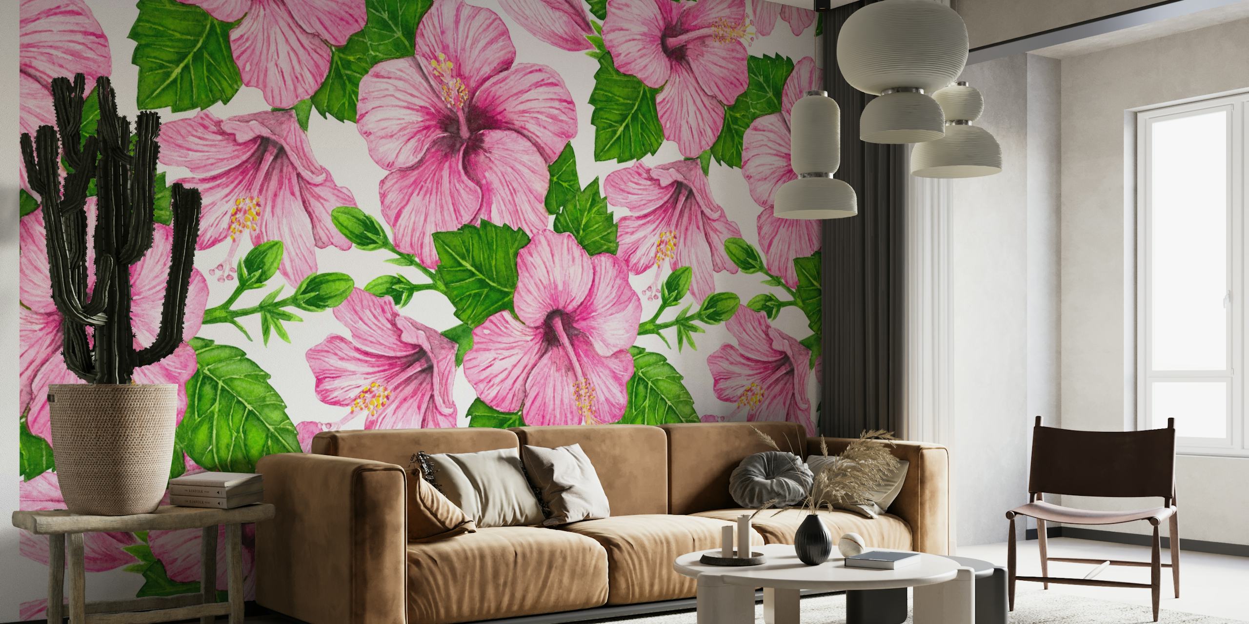 Pink hibiscus watercolor papel de parede