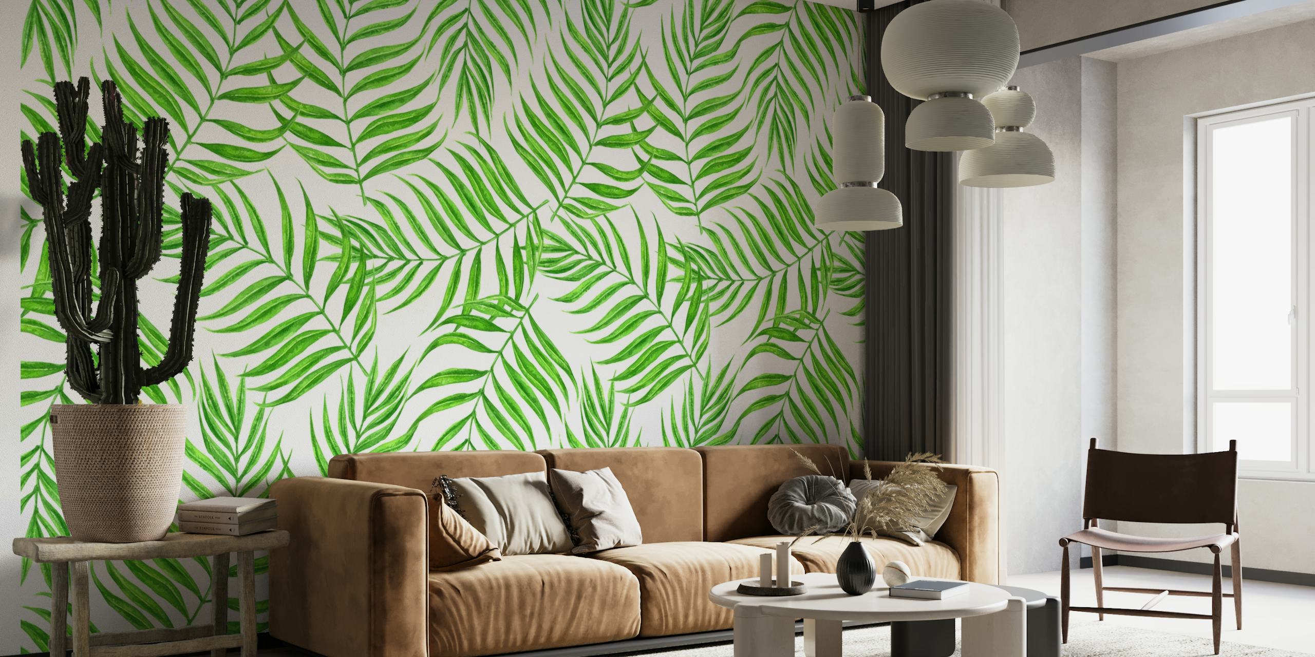 Mural de acuarela de hojas de palmera