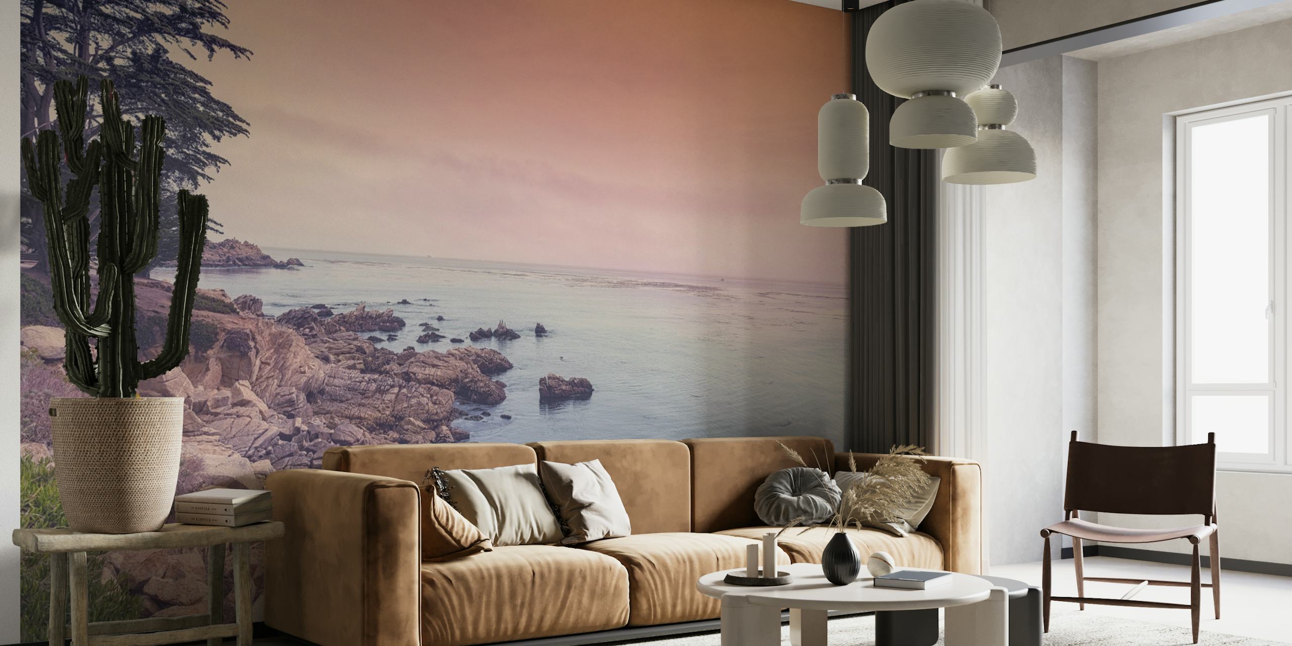 Pacific Coast wall mural with sunset sky and serene ocean view