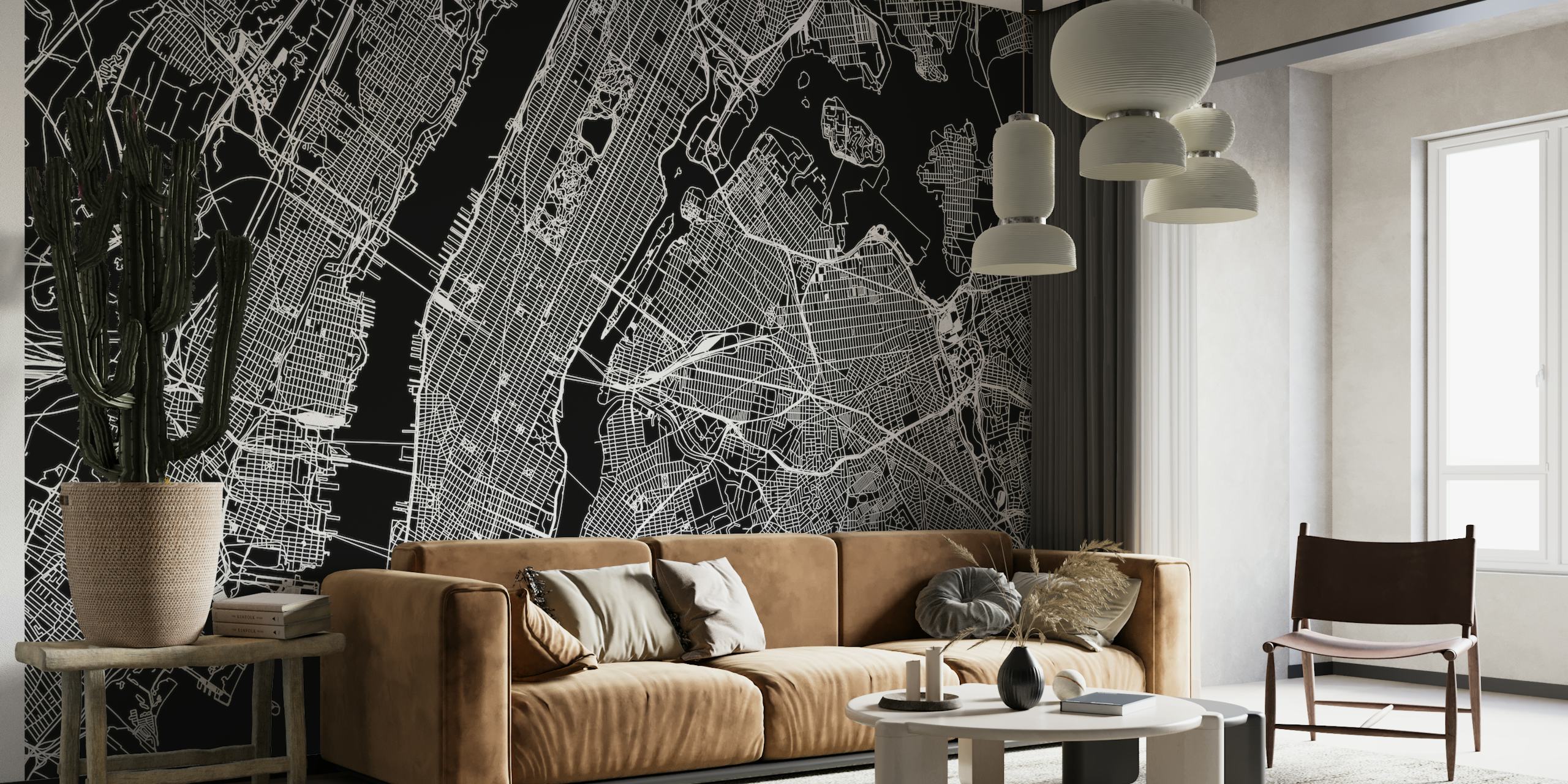 New York City Black Map tapet
