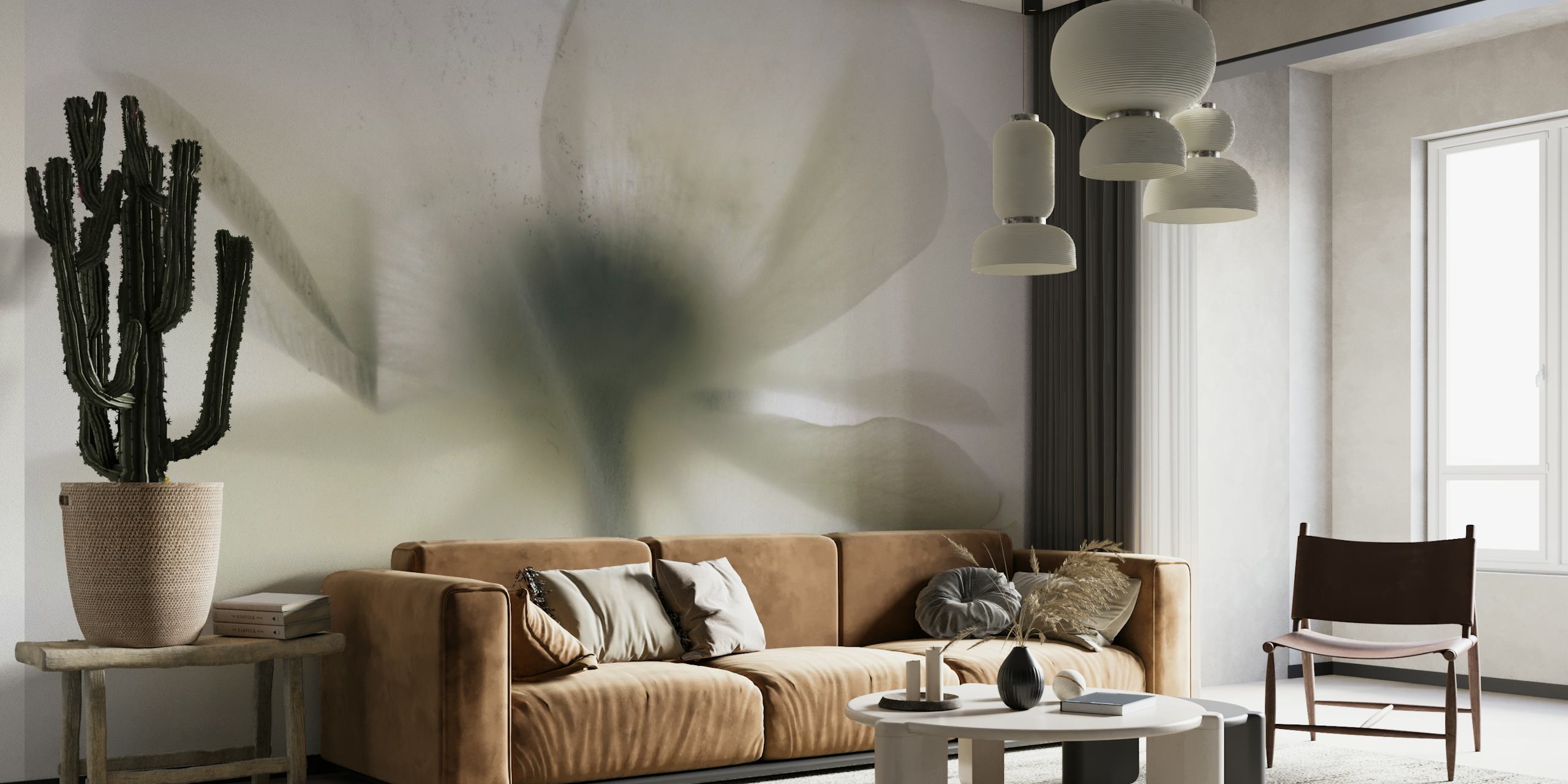 Soft focus image of an off-white poppy flower wall mural
