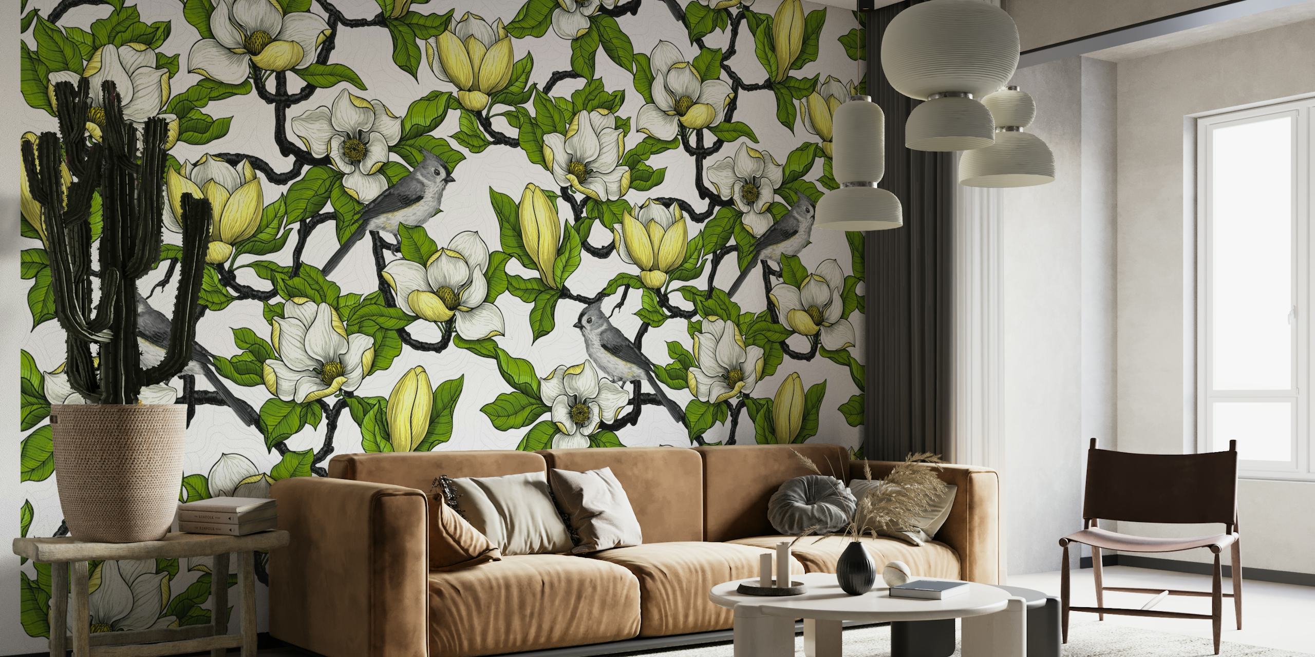 Blooming magnolia and bird 4 papel de parede