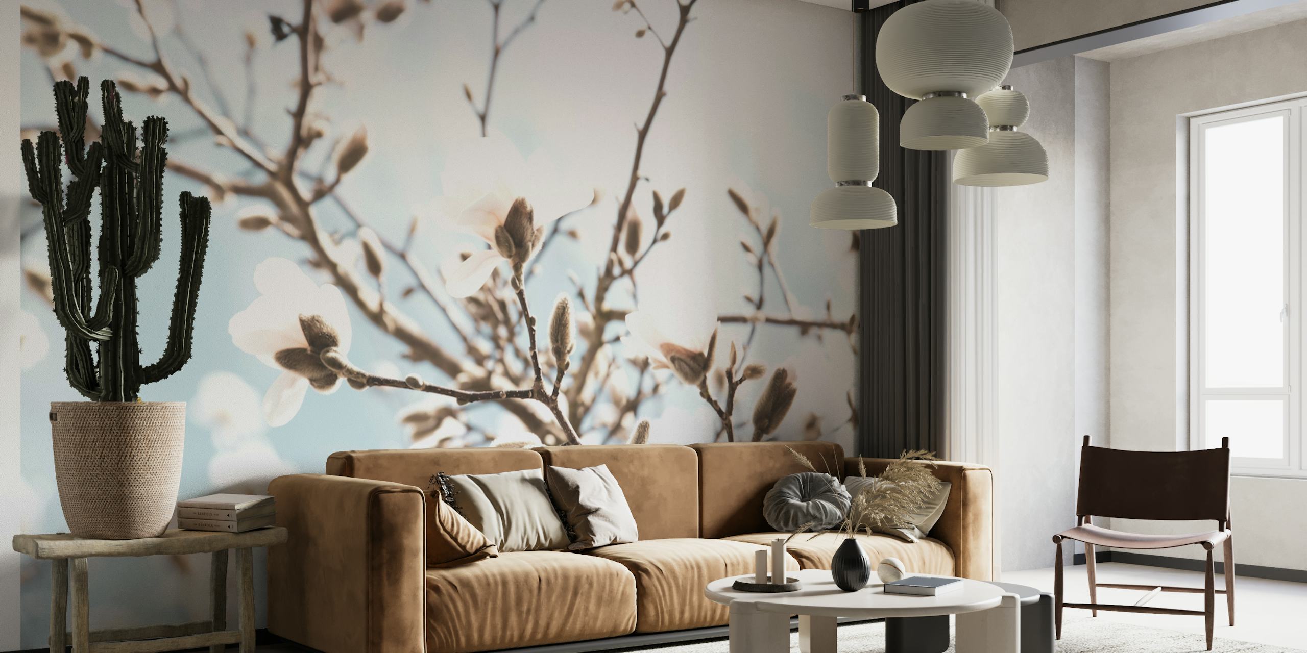 Delicate magnolia flowers in bloom on a Magnolia Beauty Dream 1 wall mural
