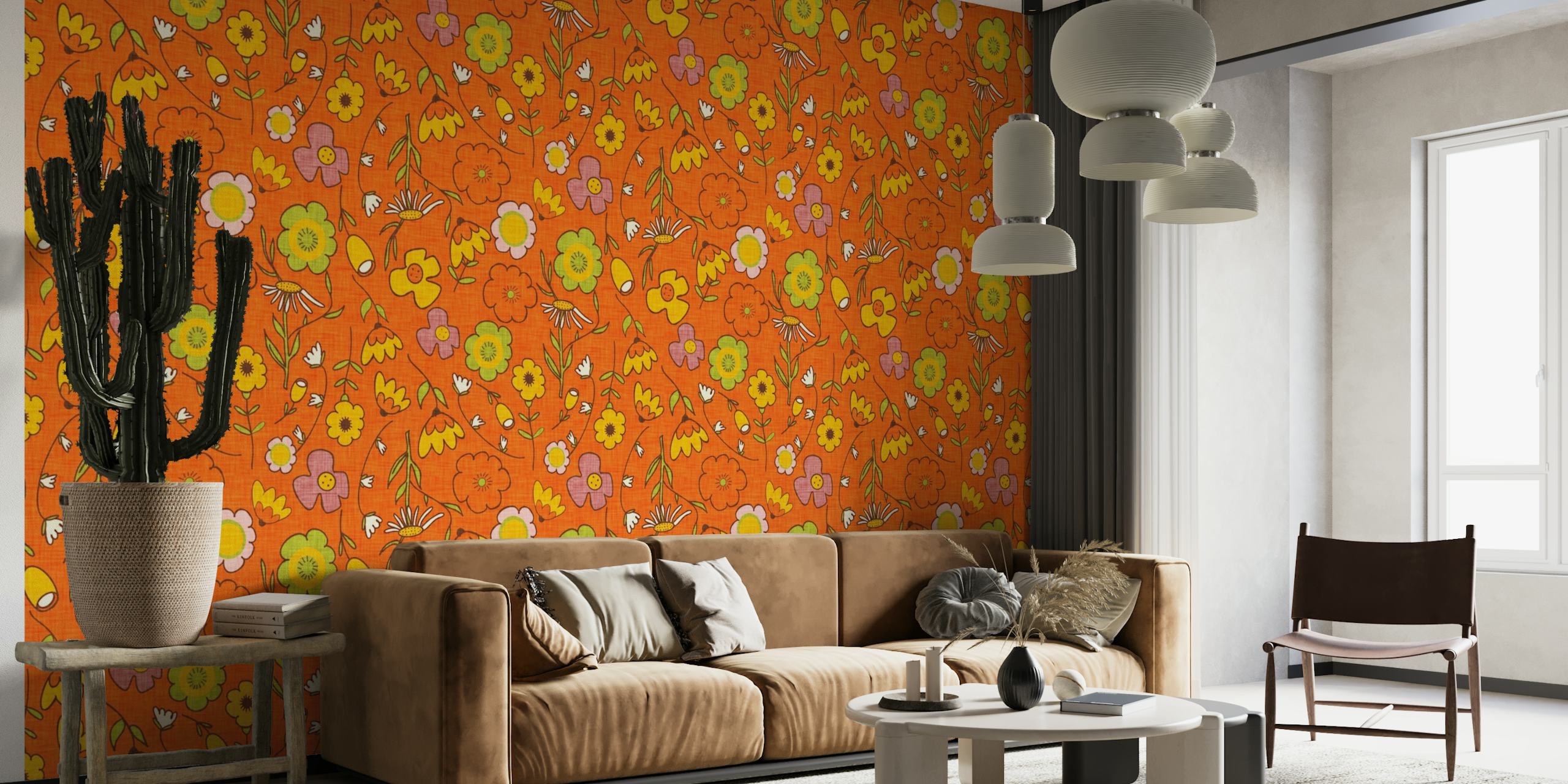 70S Floral Bouquet Orange papel de parede