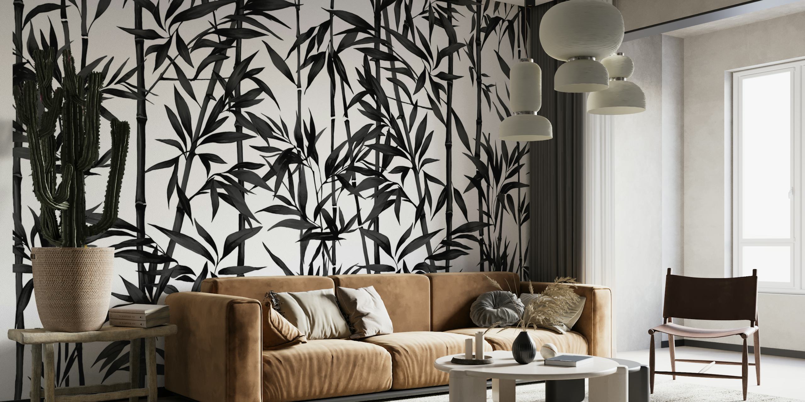 Watercolor Bamboo Black and White Wallpaper, Self-adhesive Removable W 