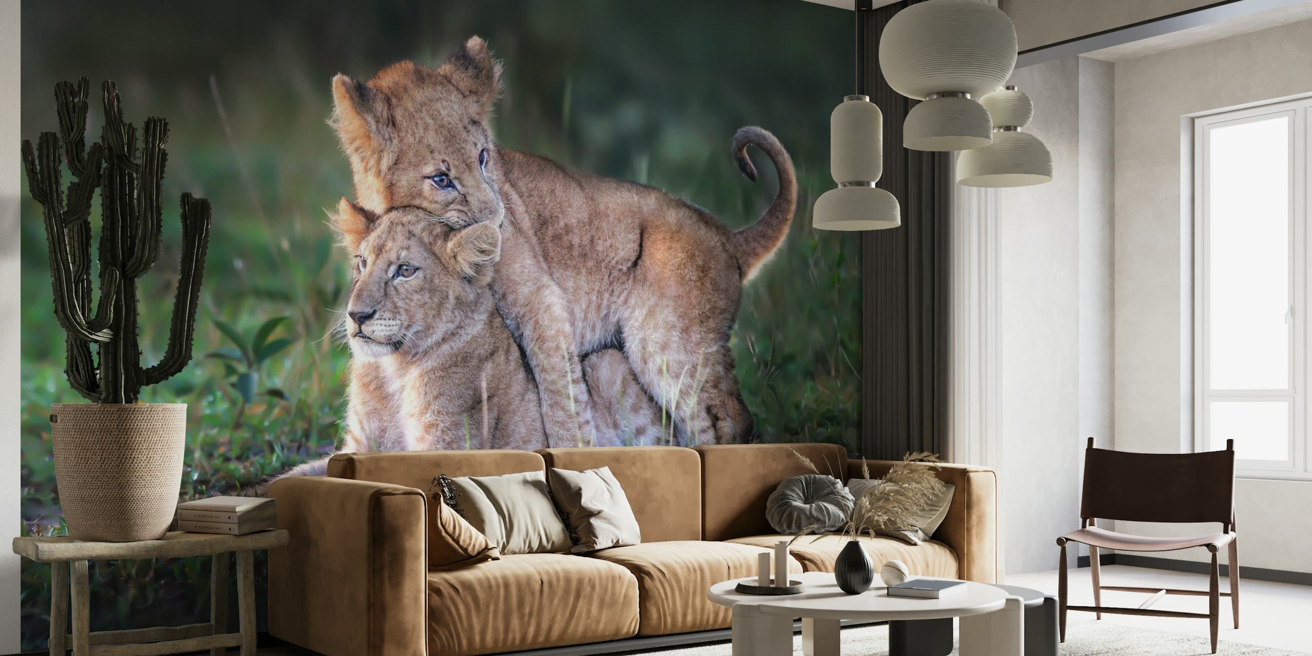 Playful lion cubs papel pintado