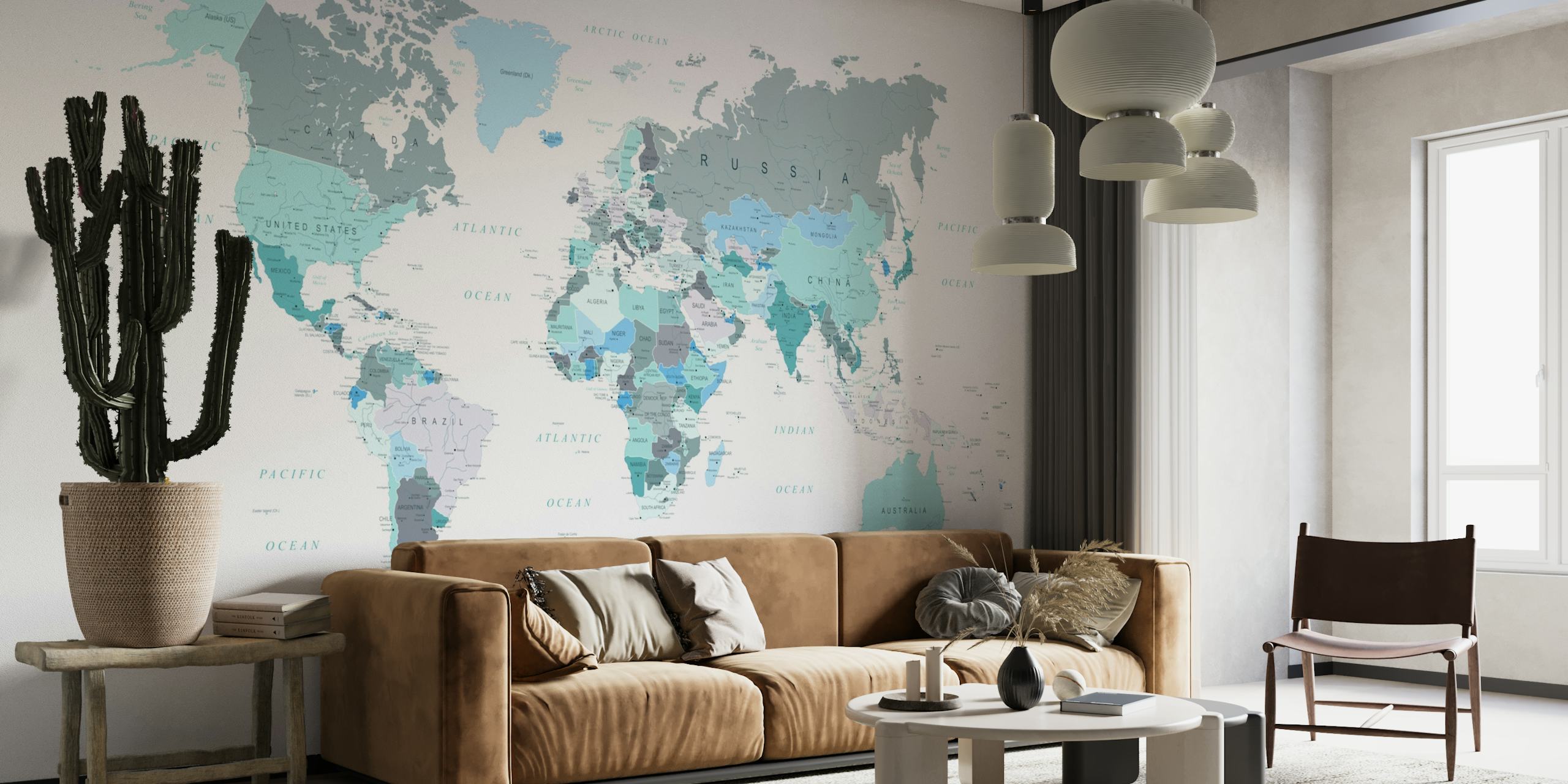 World Map Teal papel pintado