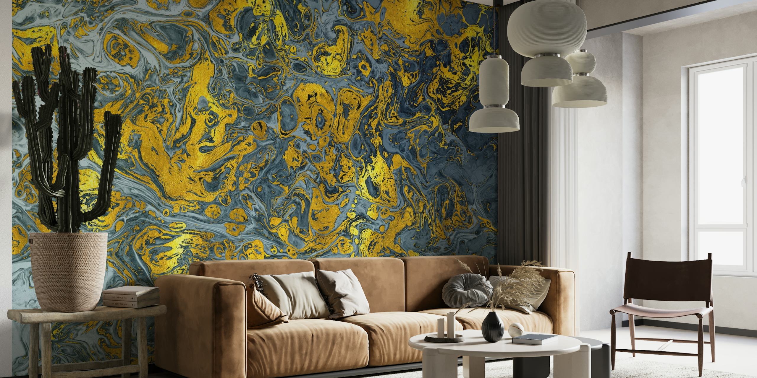Golden and Blue Abstract 3 papel de parede