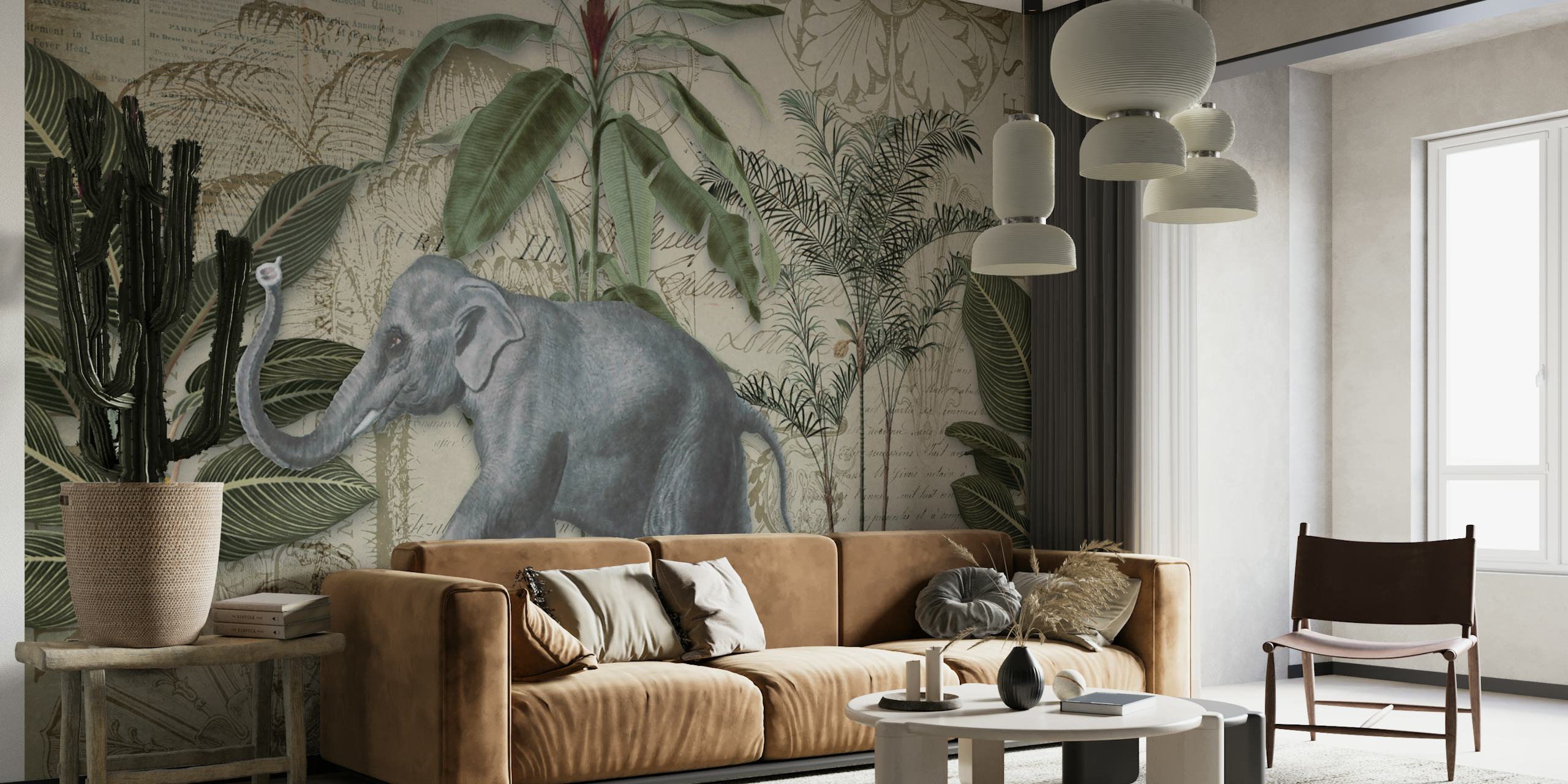 Elephants Journey Collage Art behang