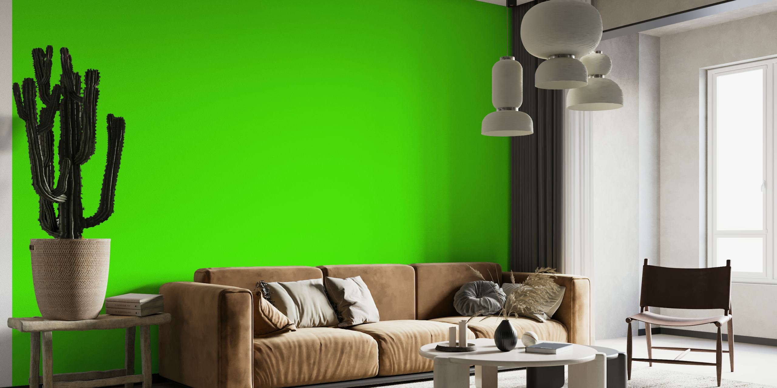 Mural de parede verde vibrante criando uma atmosfera inspirada na natureza