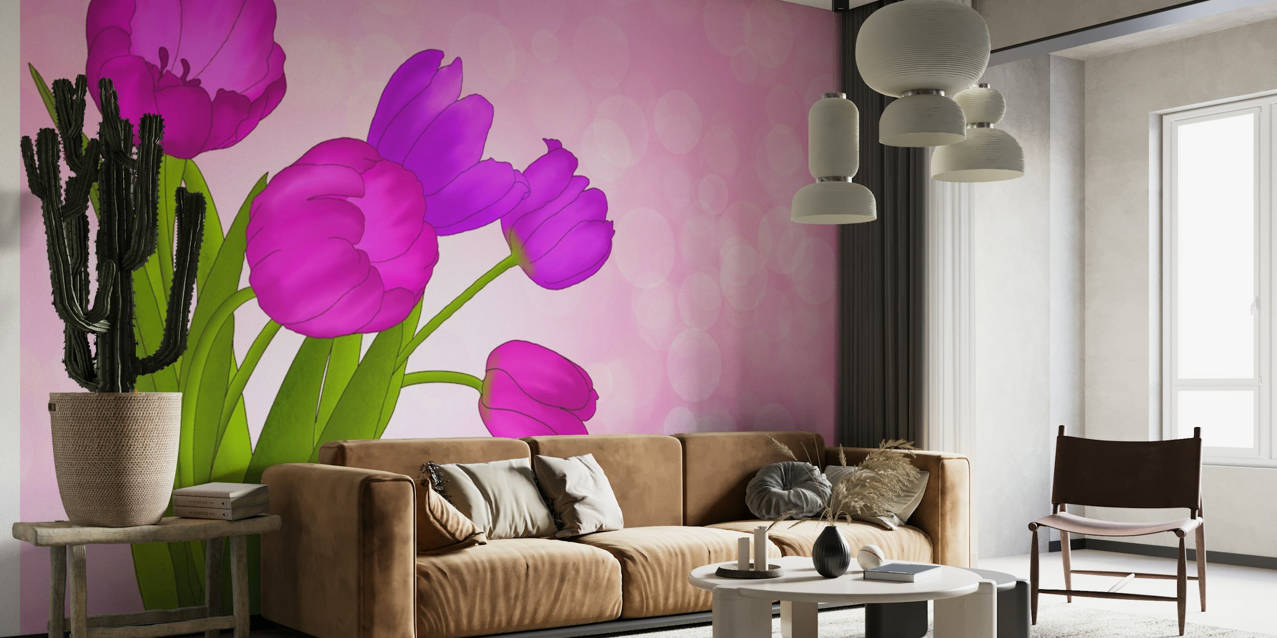 Pink and Purple Tulips 4 behang