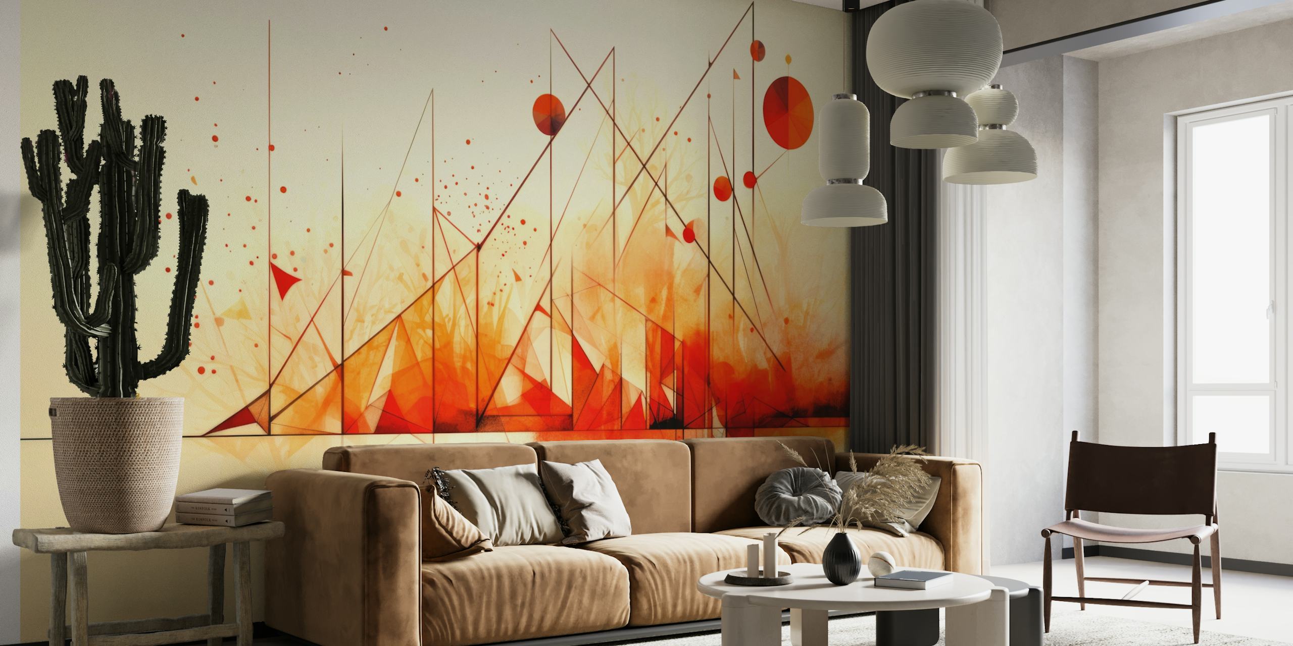 Abstract geometric mountains in autumn colors wall mural