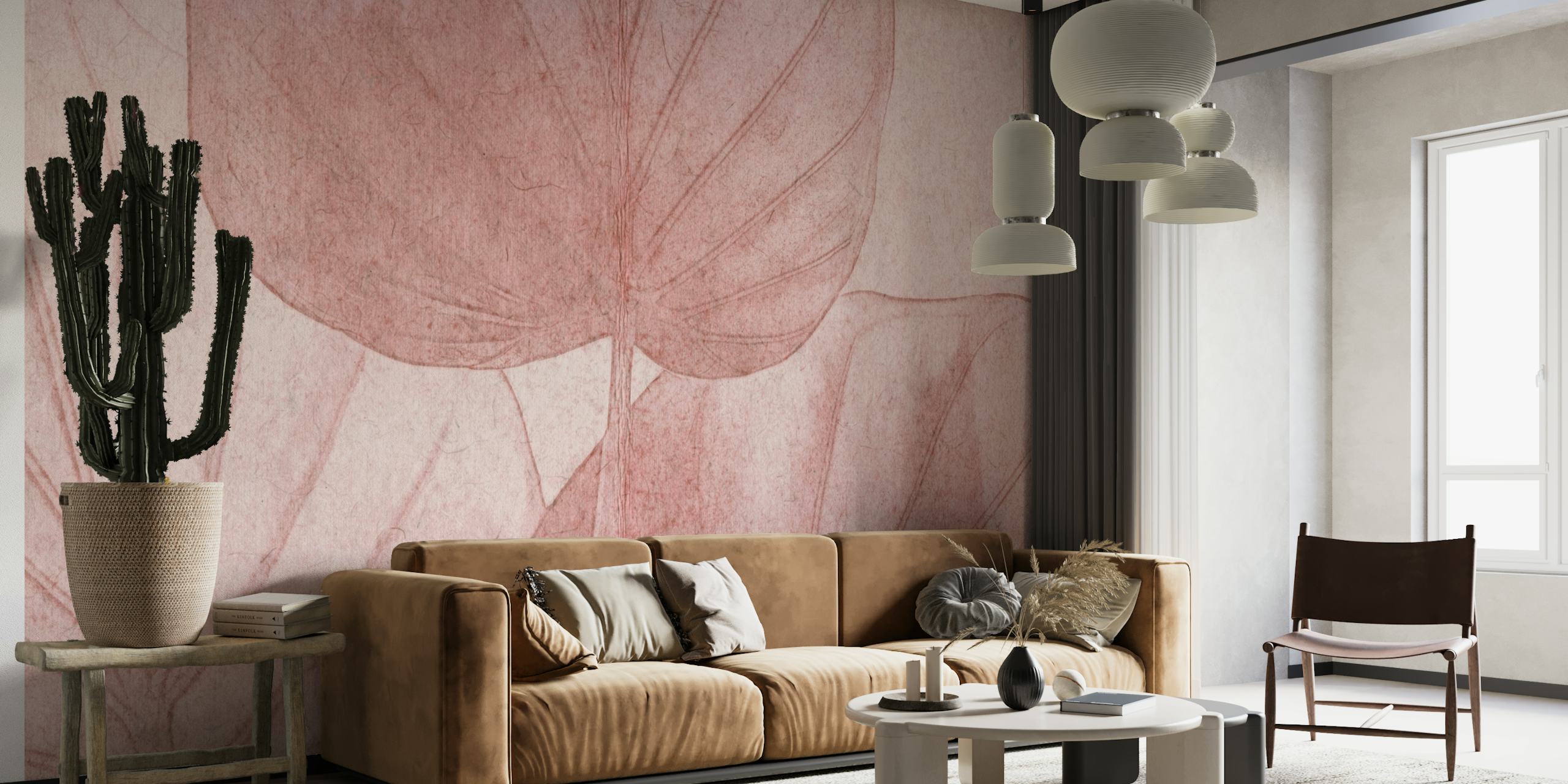 Soft Japandi Leaf Terracotta Pink papel de parede