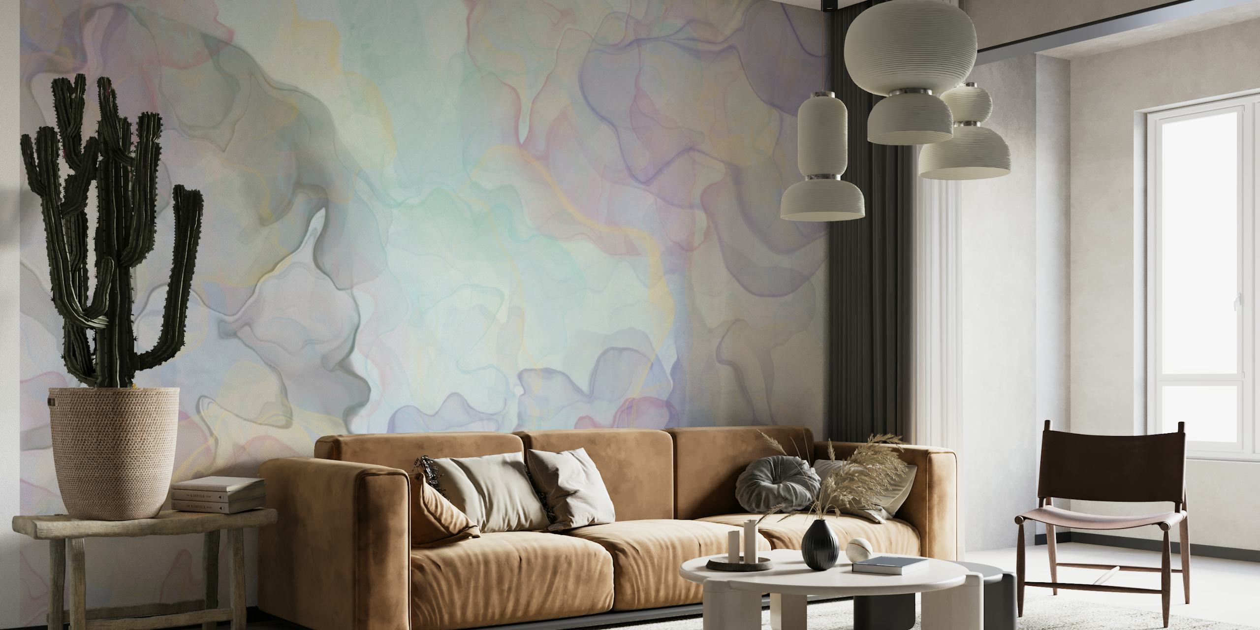 fotomural vinílico abstrato de tinta álcool pastel para decoração de interiores