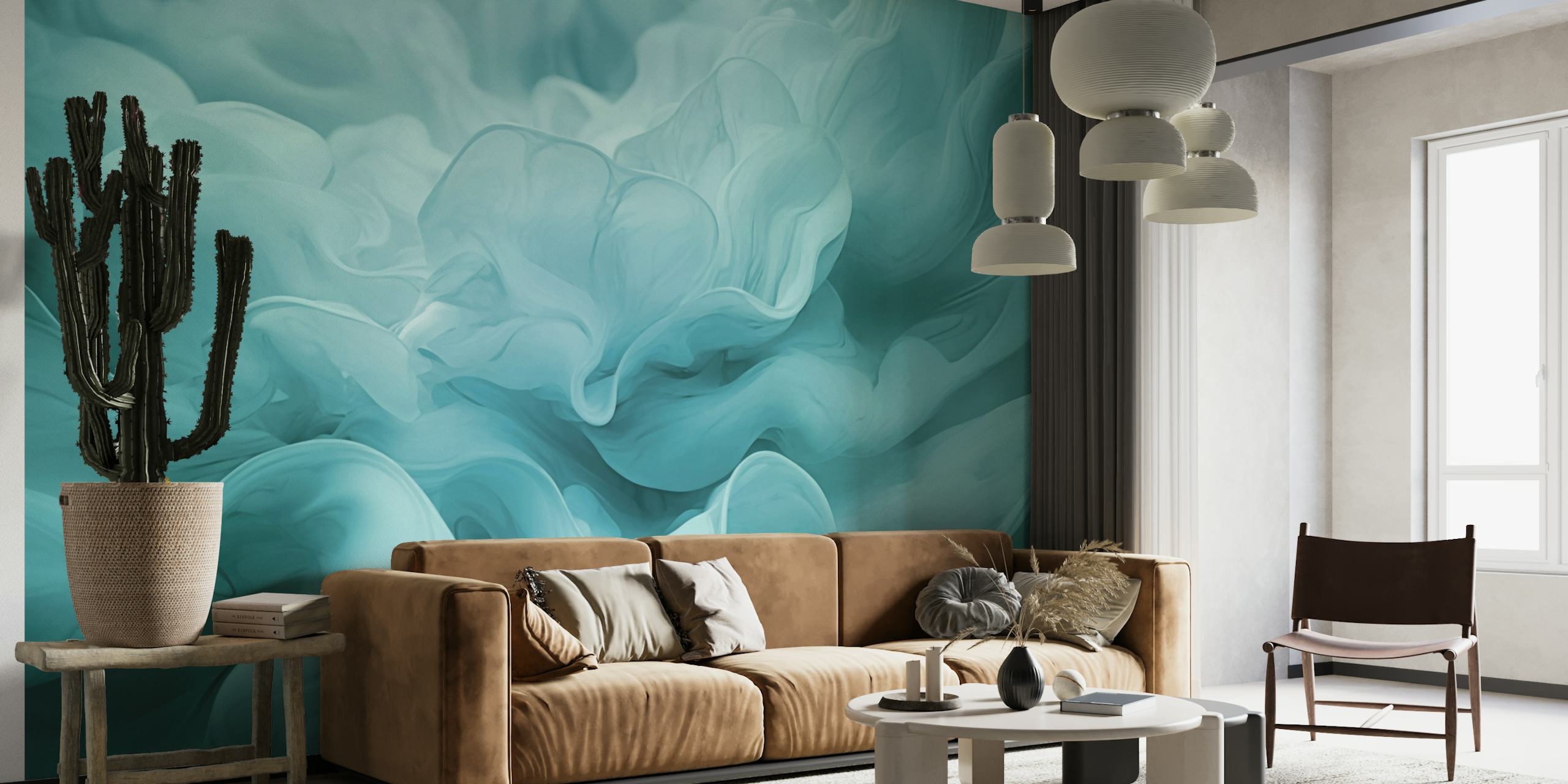 Ethereal Fluid Dreams Pastel Turquoise papel de parede