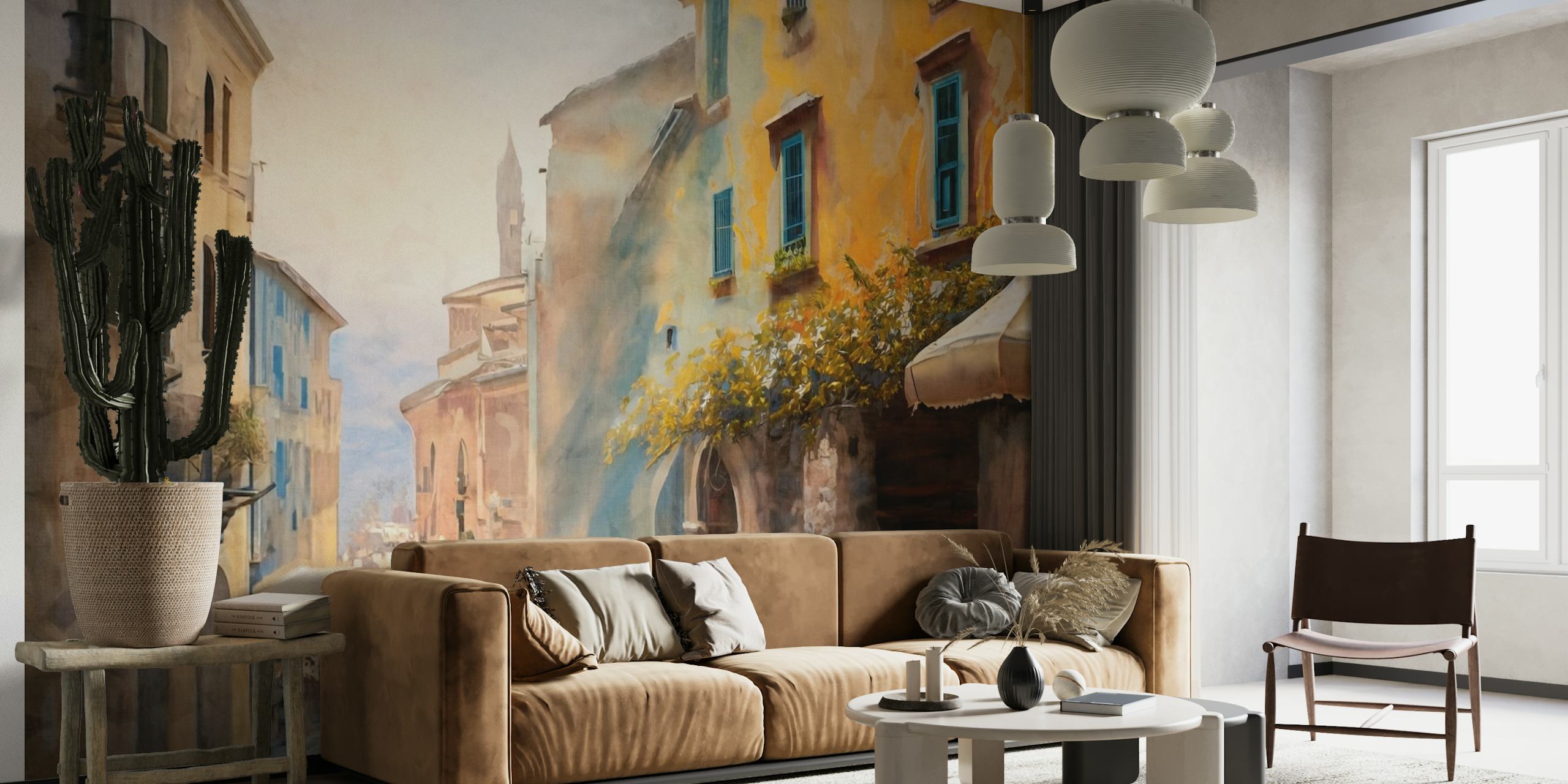 Italian village painting ταπετσαρία