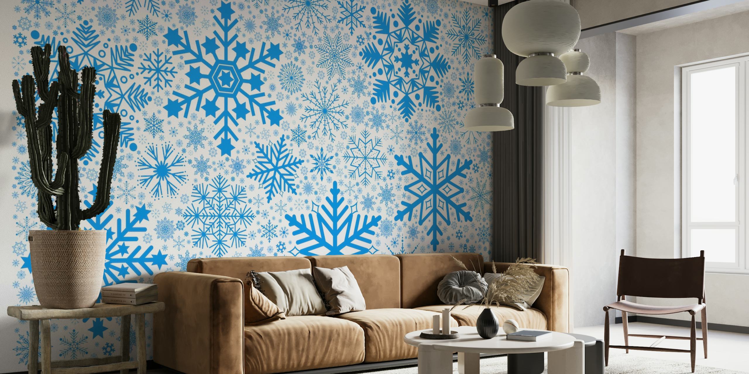 Blue Snowflakes - Light Background papel pintado
