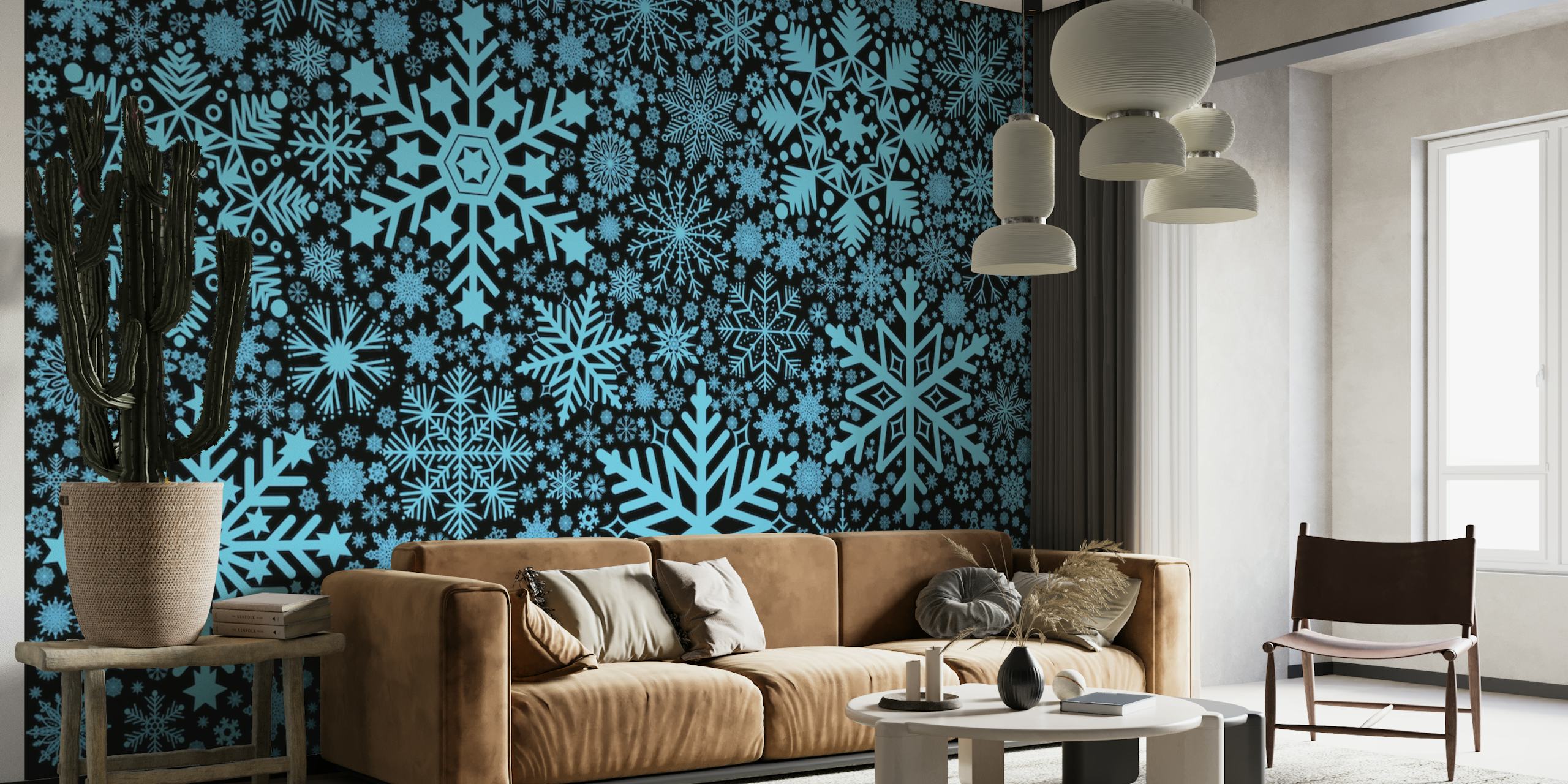 Blue Snowflakes - Dark Background behang