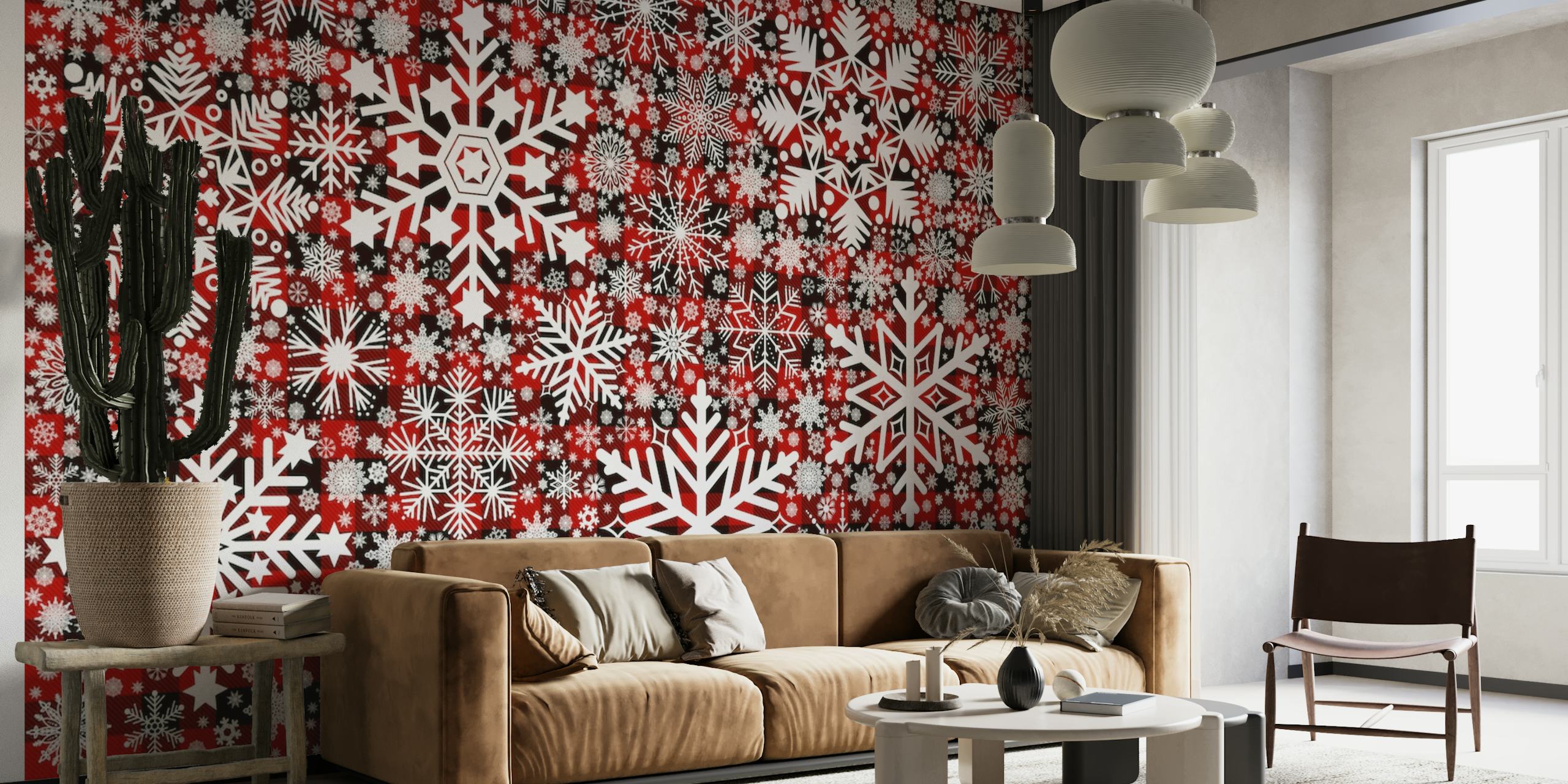 Snowflakes Design on Tartan Background 3 papel de parede
