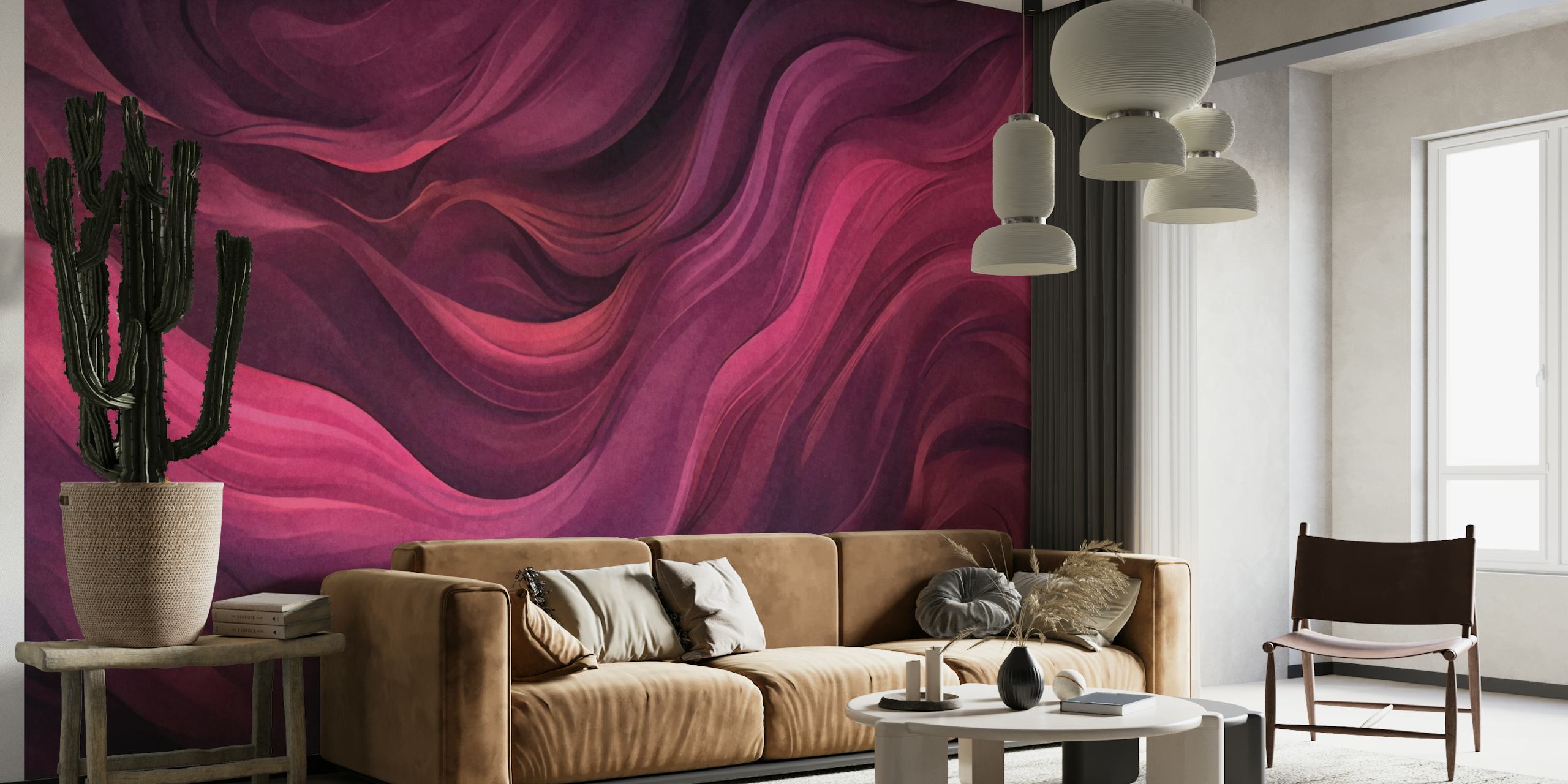 Velvet Flow Deep Magenta Red Abstract Watercolor Art papel de parede