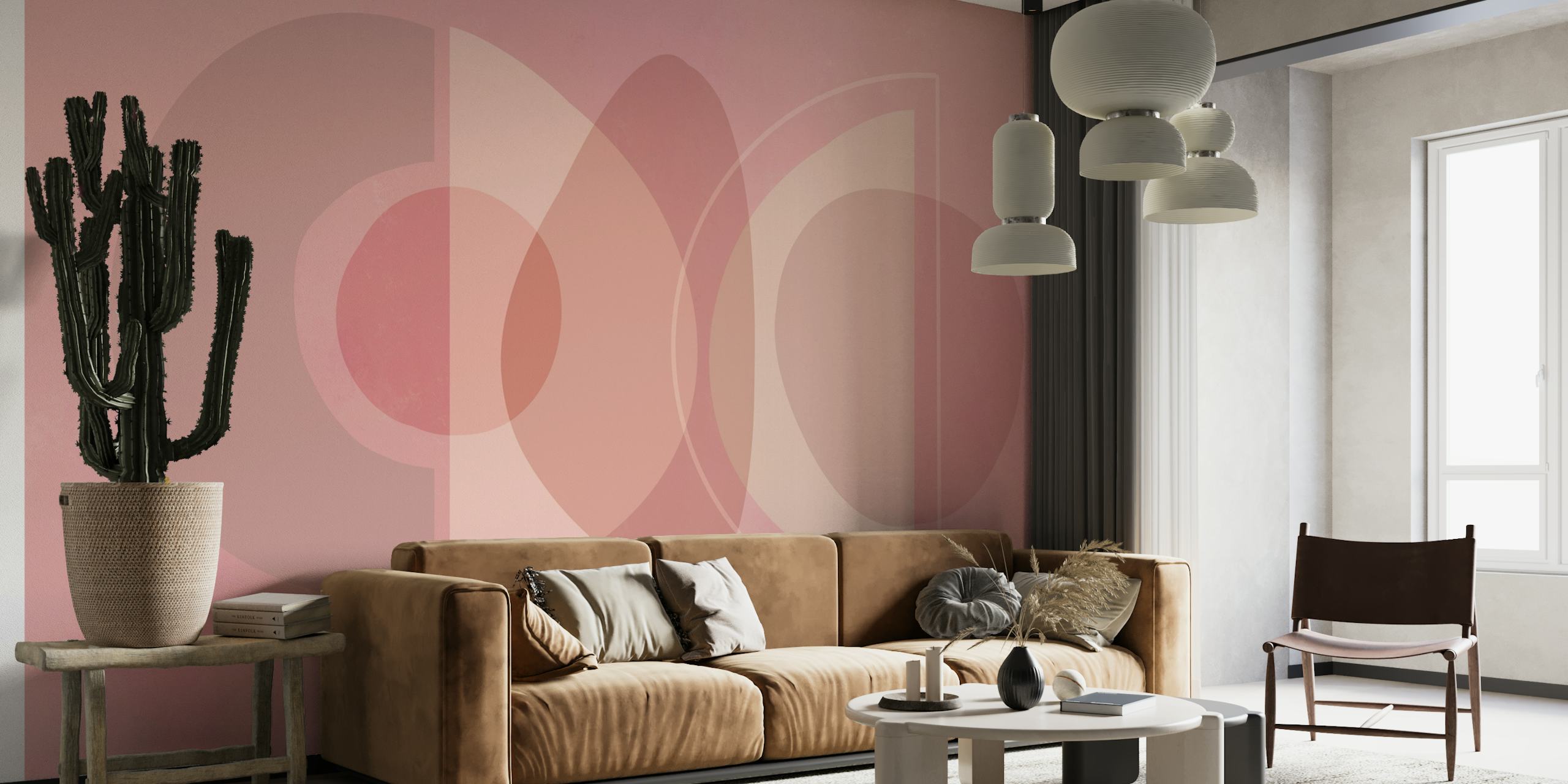 Mid Century Eclectic Calm Vibes In Pastel Blush Pink Peach Shapes tapetit