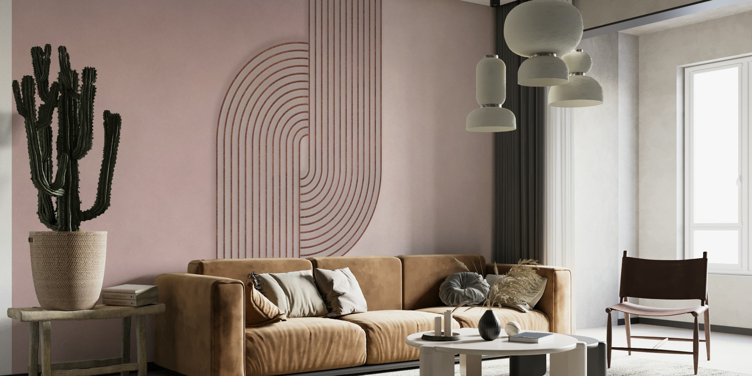 Bauhaus Twist Mid Century Modern Art Rosegold Blush Pink papel de parede