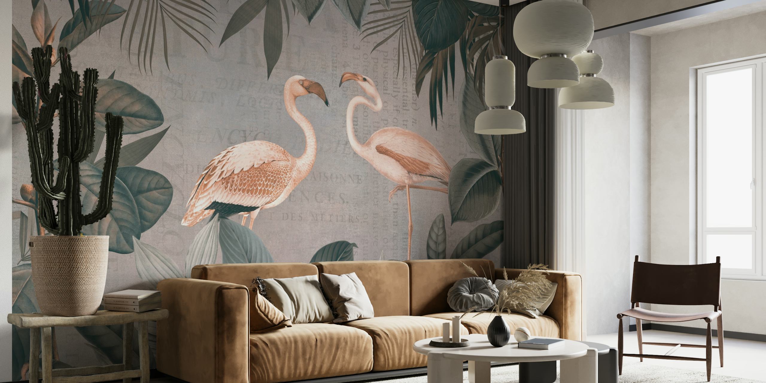 Vintage Flamingo Oasis And Vintage Typography papel de parede