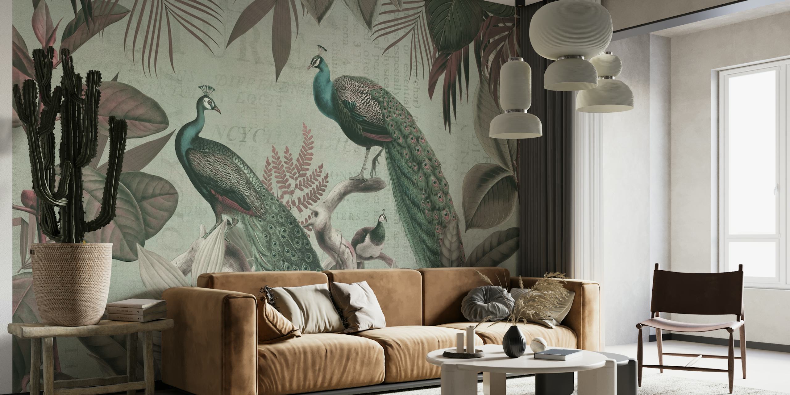 Majestic Peafowls In The Jungle Vintage Art tapeta