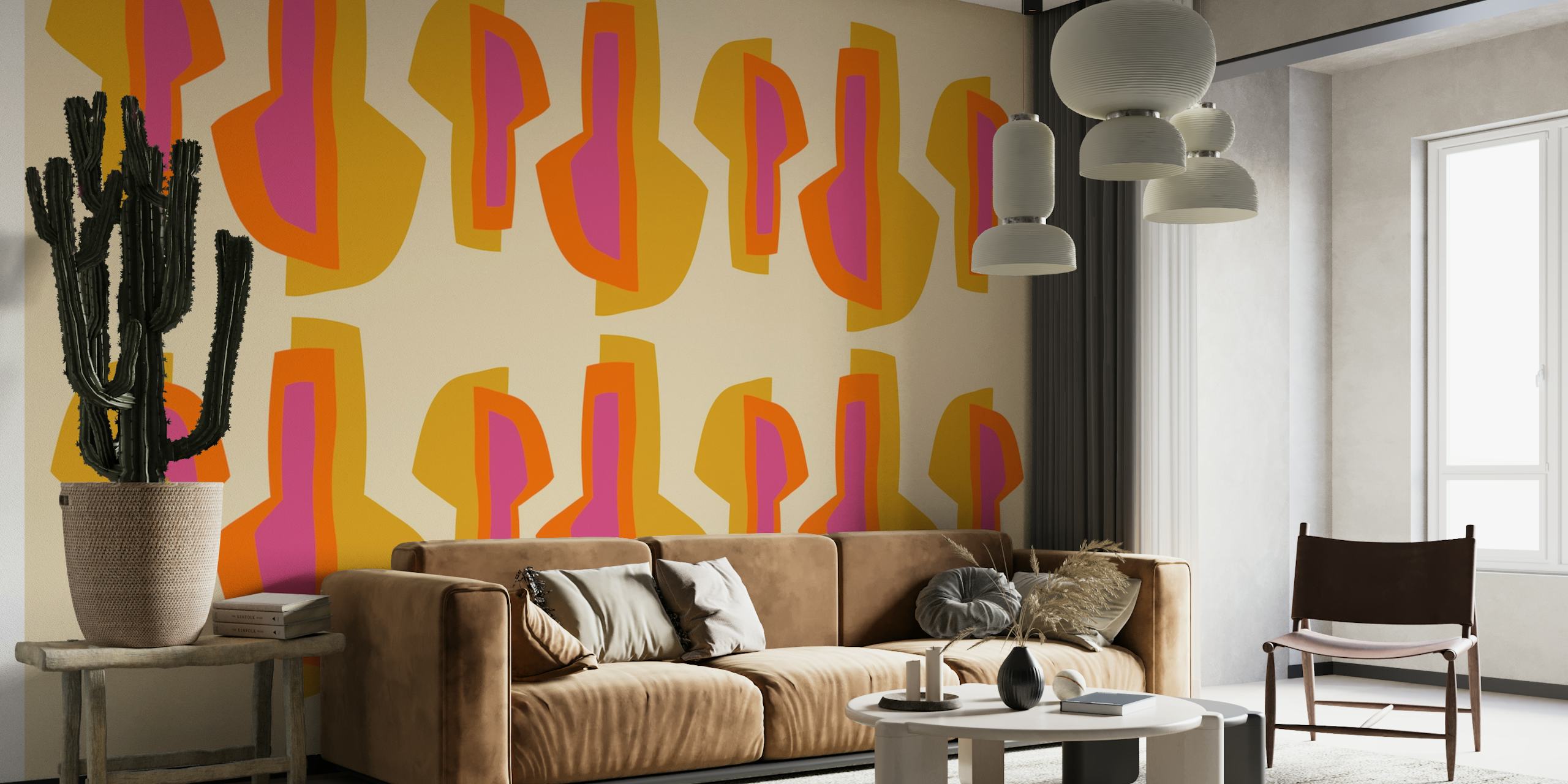 Mid Century Seventies Art wall mural with vibrant abstract shapes