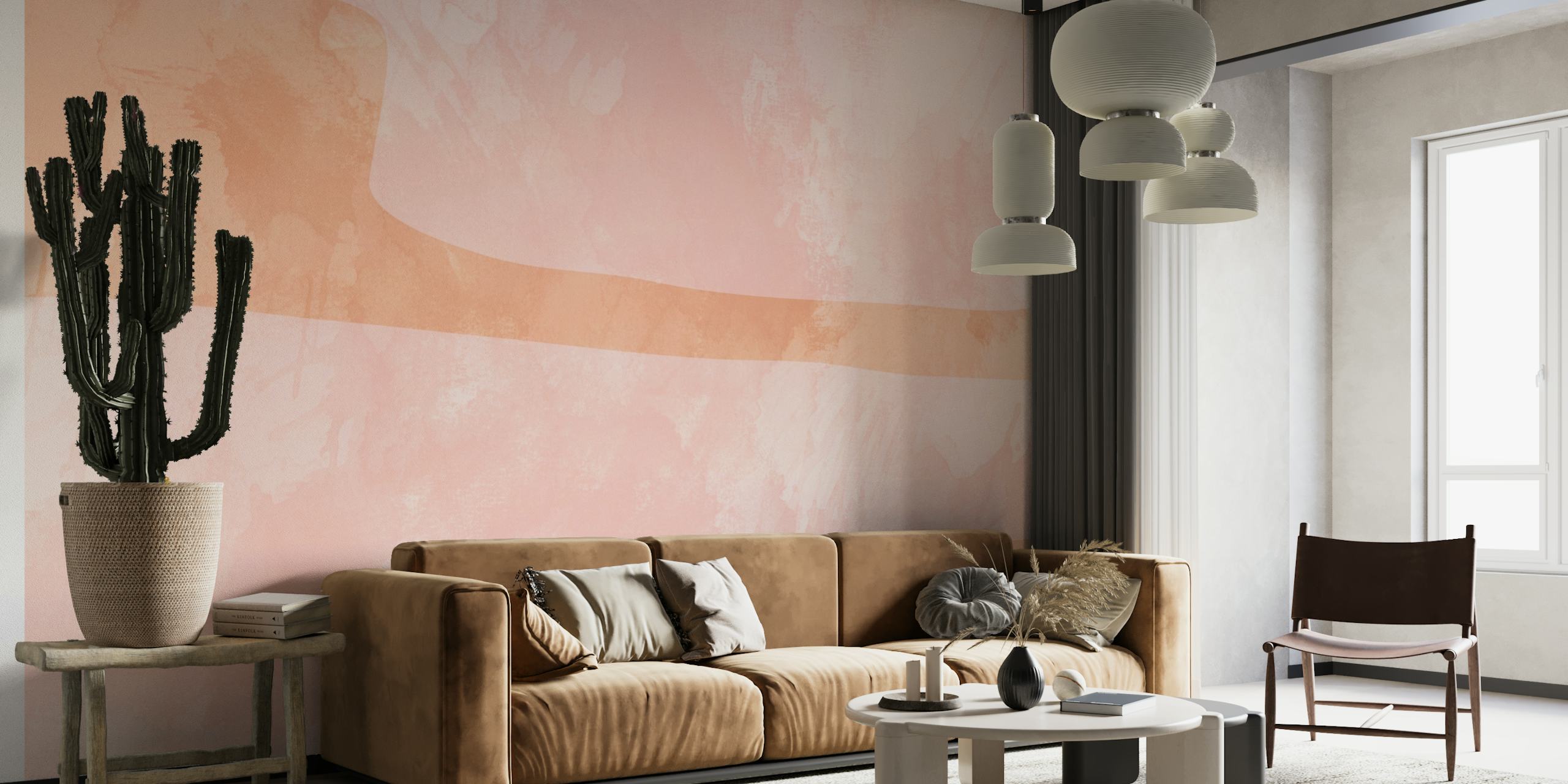 Mid Century Bauhaus Watercolour Pink wallpaper