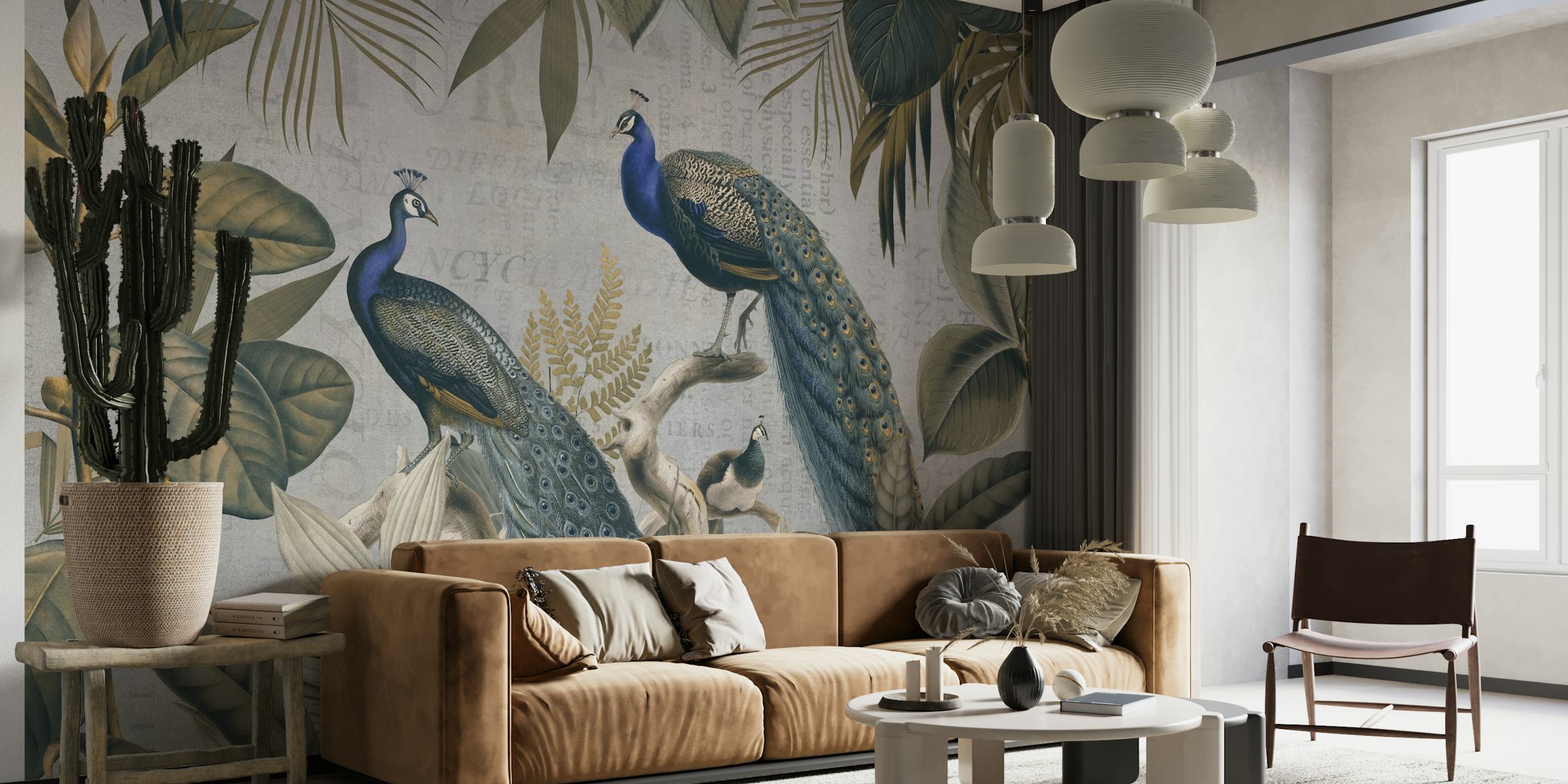 Majestic Jungle Peafowls Vintage Art tapeta