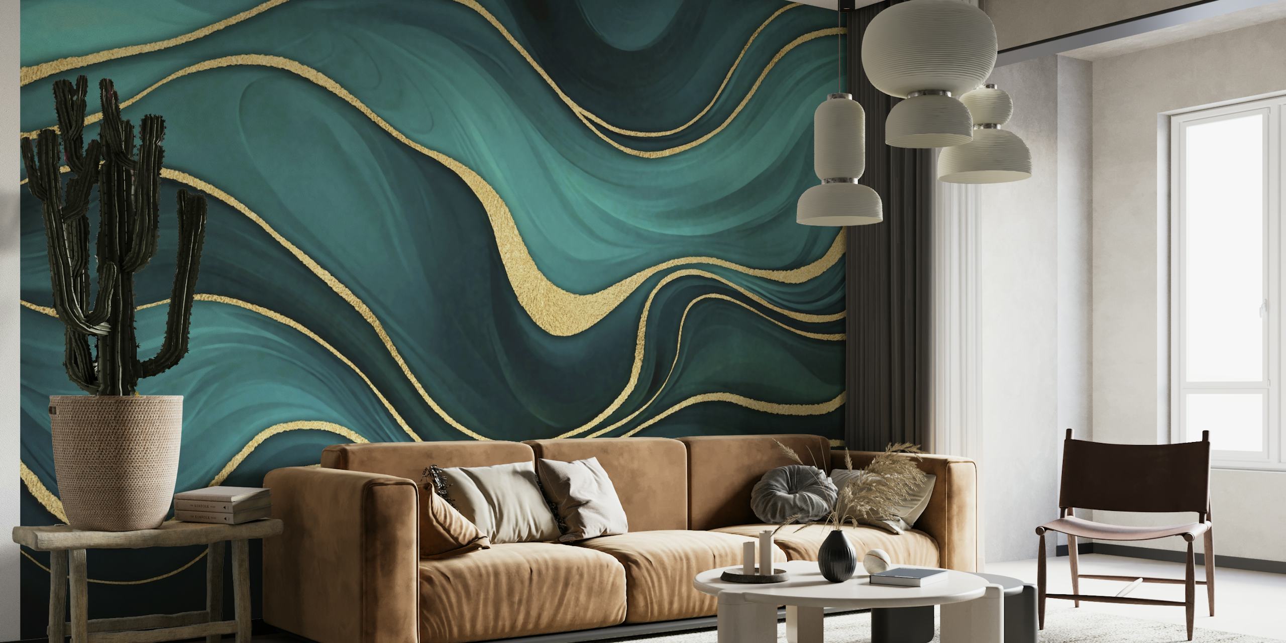 Luxury Marble Teal Turquoise With Gold behang