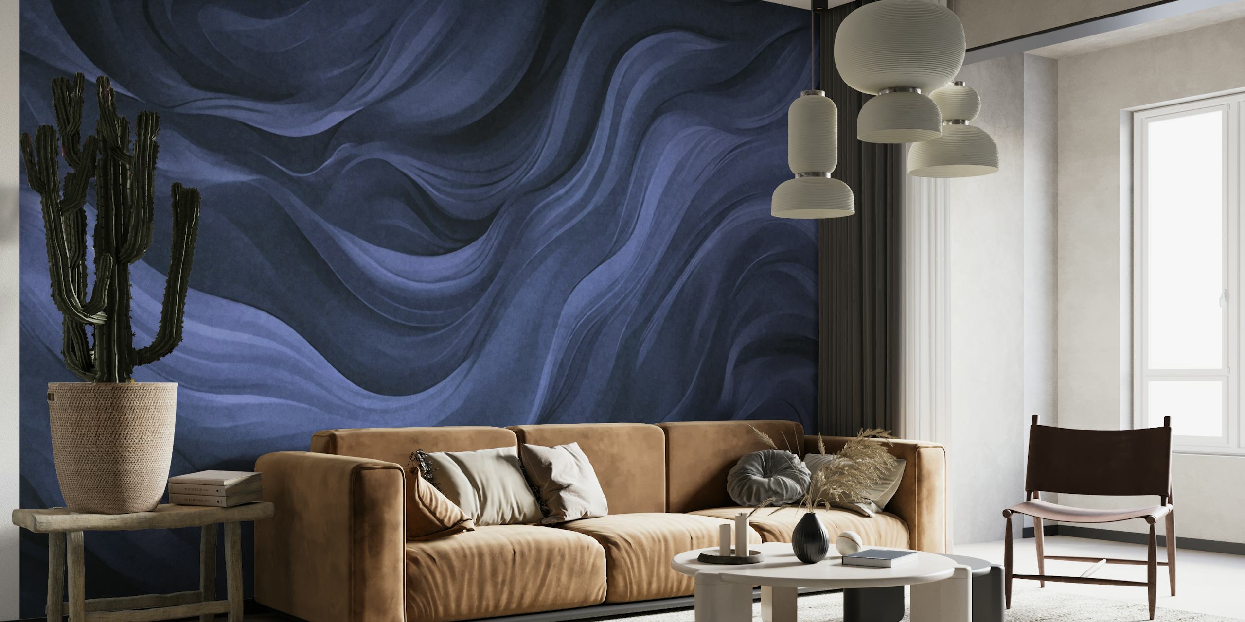 Velvet Flow Midnight Blue Abstract Watercolor papel de parede